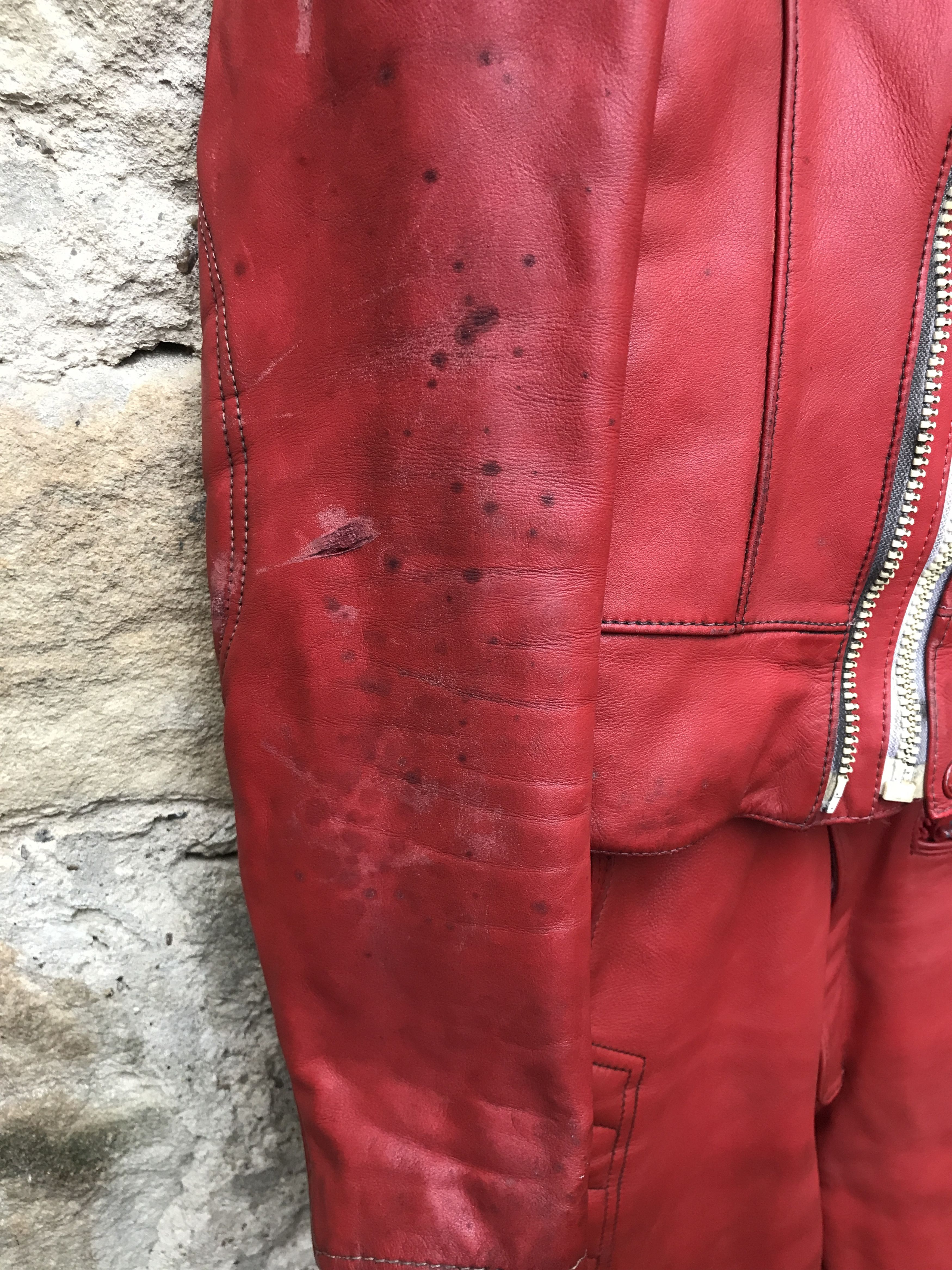 Vintage 80s Twin Track Distressed Leather Biker Jacket / Racing Suit Size US M / EU 48-50 / 2 - 6 Thumbnail