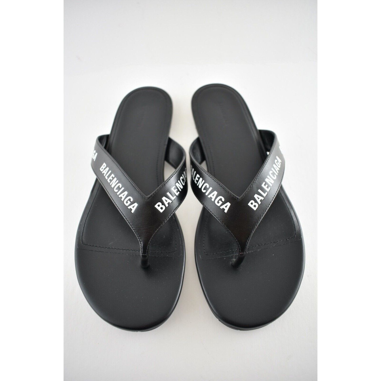 Balenciaga Balenciaga Black White Leather Logo Thong Slide Slip On Size US 6 / IT 36 - 5 Thumbnail