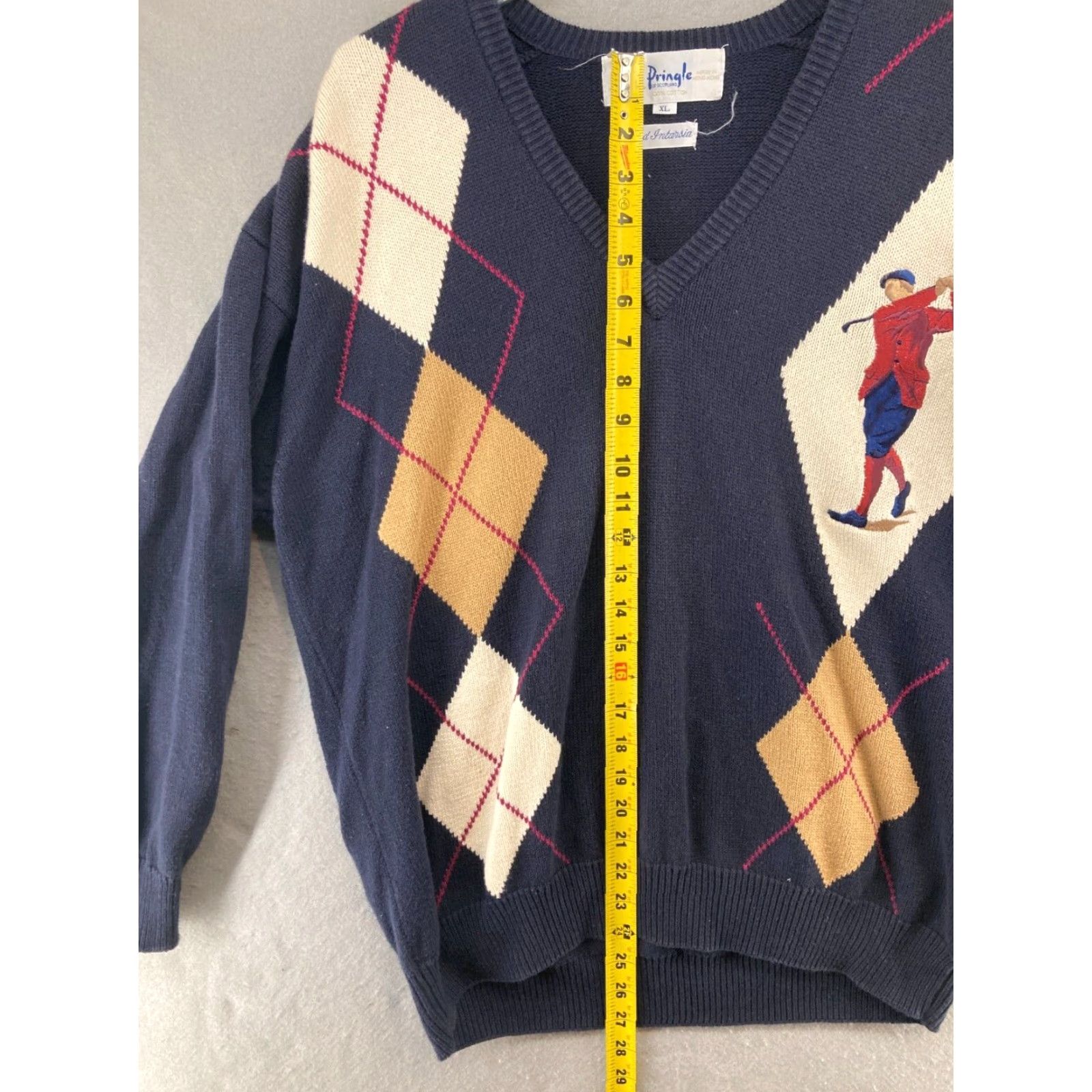 Pringle Of Scotland VINTAGE Pringle of Scotland Argyle Sweater XL Blue Classic V-Neck Long Sleeve 80s 90s Mens Size US XL / EU 56 / 4 - 3 Thumbnail