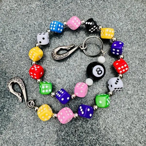 Jewelry Colorful Dice Chain Keyring Clip, Funky Accessory Size ONE SIZE - 6 Thumbnail