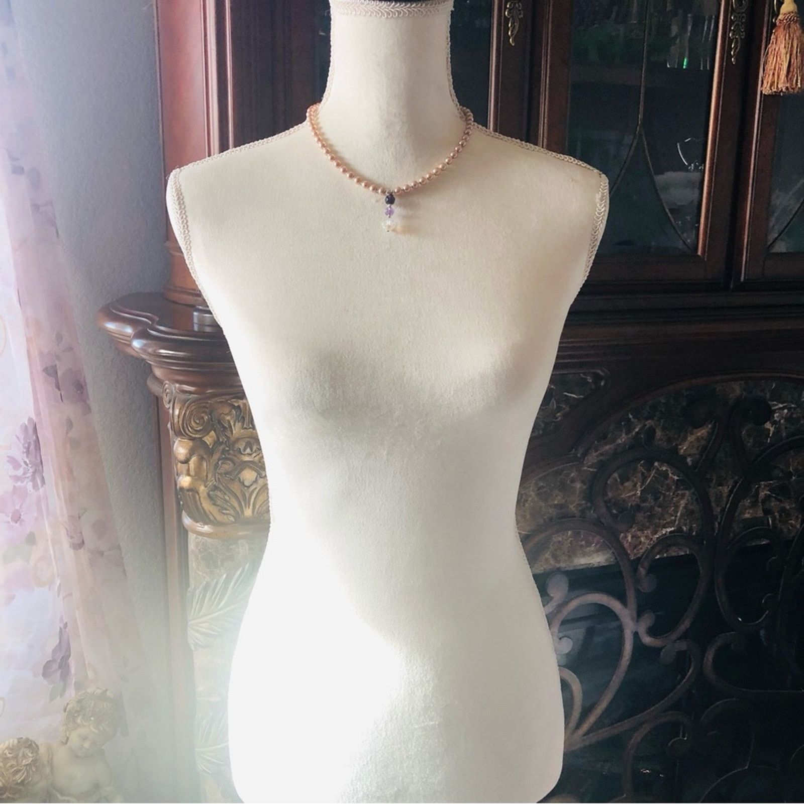 Handmade Handcrafted repurpose Crystal drop pendant Pearl necklace Size ONE SIZE - 6 Thumbnail
