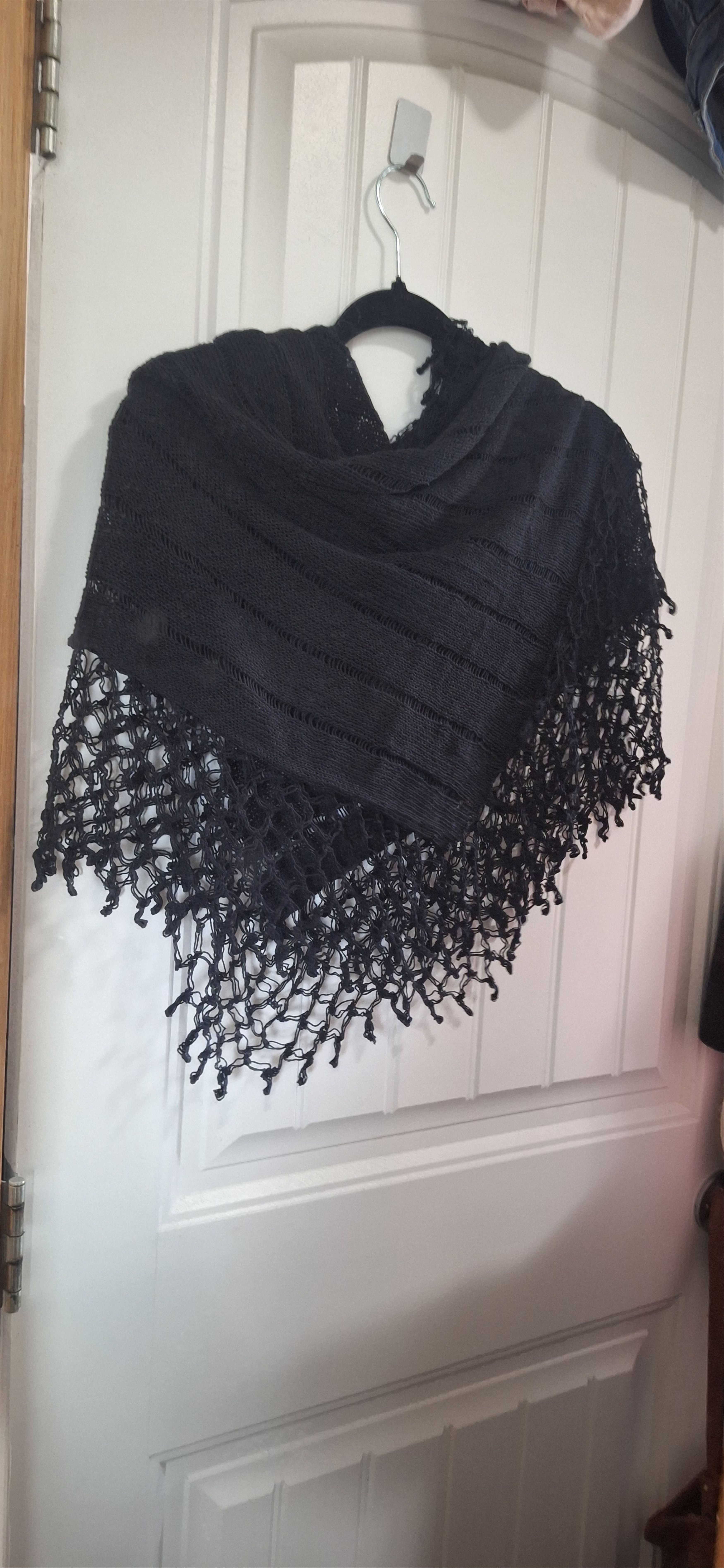 Other Handmade Black Shawl – Cotton Linen Wrap – Boho Gothic Size ONE SIZE - 7 Thumbnail