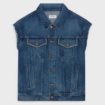 Image of Celine O1W1Db10324 Denim Trucker Jacket In Blue, Men's (Size XL)