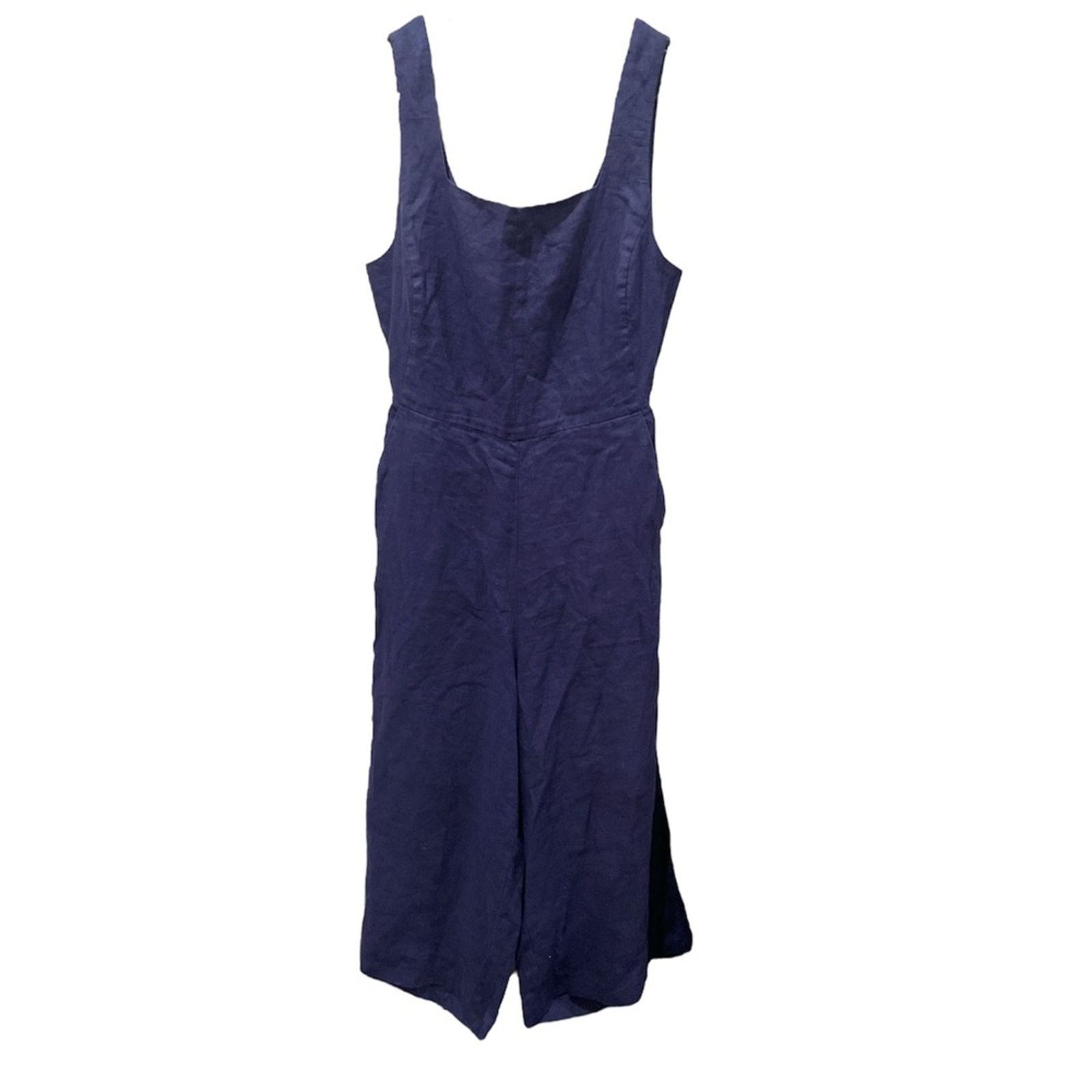 Other PURE NAVY Cropped Tie-Back Linen Jumpsuit Blue L Size 34" / US 12 / IT 48 - 2 Thumbnail