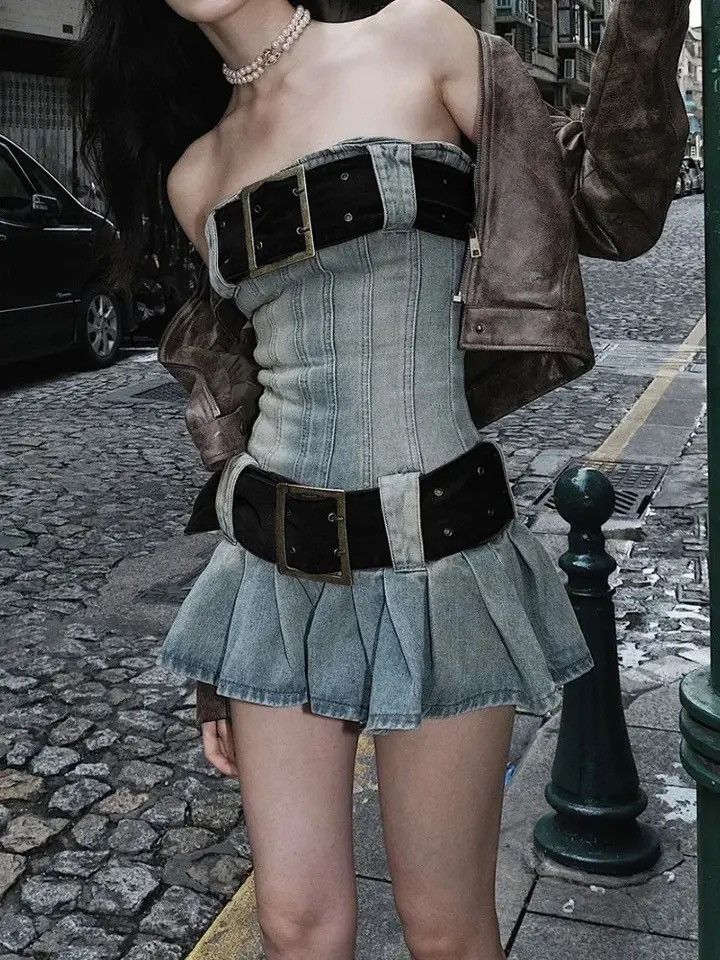 Vintage Y2k Strapless Denim Dress