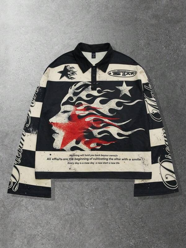 Japanese Brand Street Stripes & Flame Head Long Sleeve T-Shirt Size US L / EU 52-54 / 3 - 1 Thumbnail