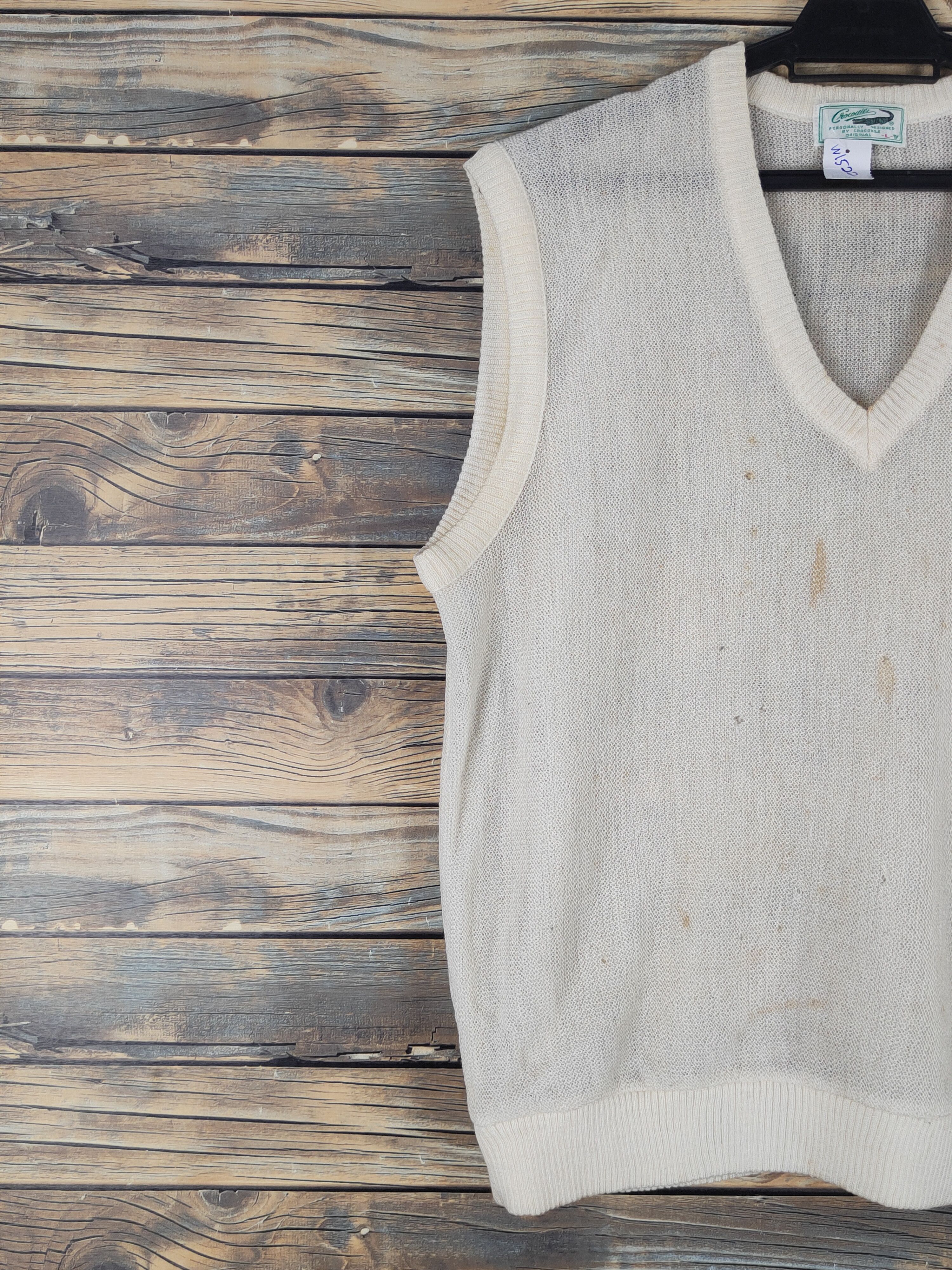 Vintage Crocodie Cream Crochet Meshnet Knitwear Vests #W1522 Size US M / EU 48-50 / 2 - 4 Thumbnail