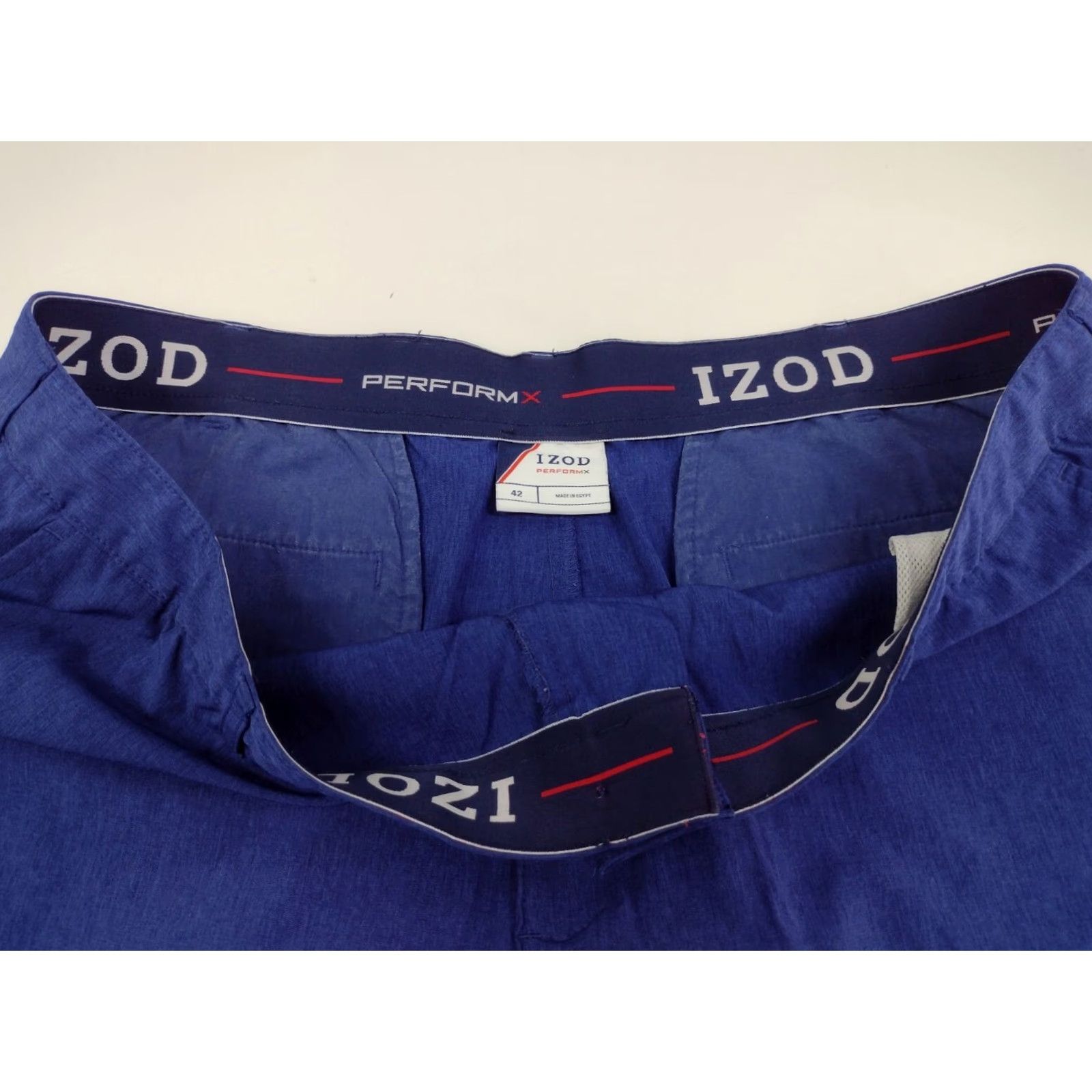 Izod IZOD Men's Performx Golf Shorts Blue Size 42 Regular Flat Front KnIT 42 in Waist Breathable Pockets Logo Zipper Button Chino Modern Casual Workwear Size US 42 / EU 58 - 7 Thumbnail