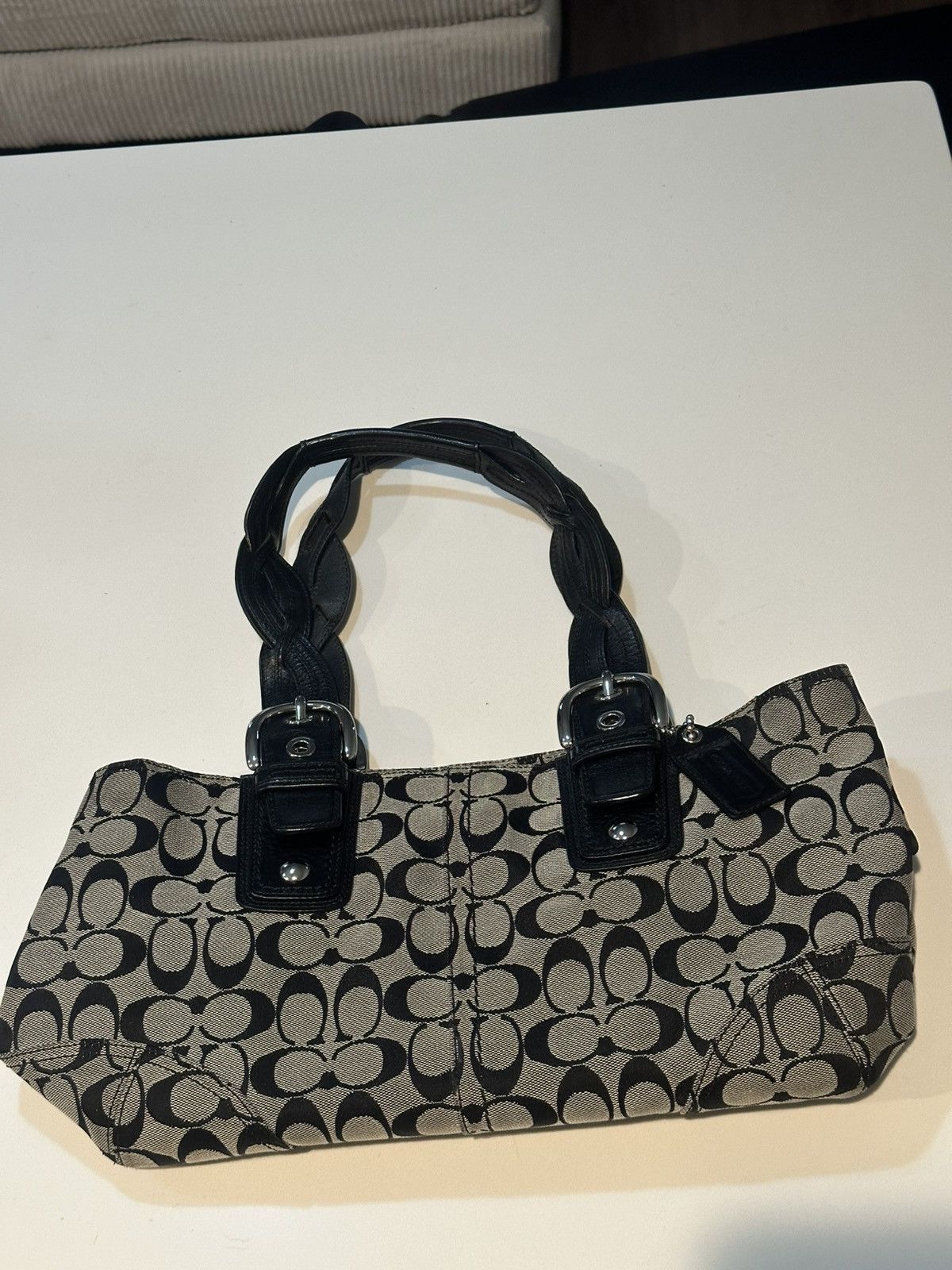 Coach Coach Soho Pleated Signature Tote – Grey/Black Size ONE SIZE - 1 Thumbnail