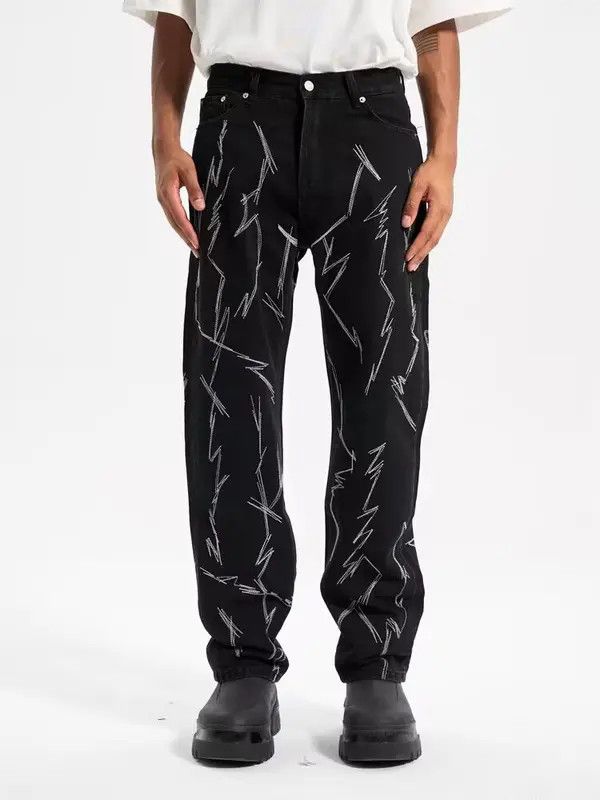 VIBE Street Black Irregular Lightning Straight Jeans Size US 32 / EU 48 - 1 Thumbnail