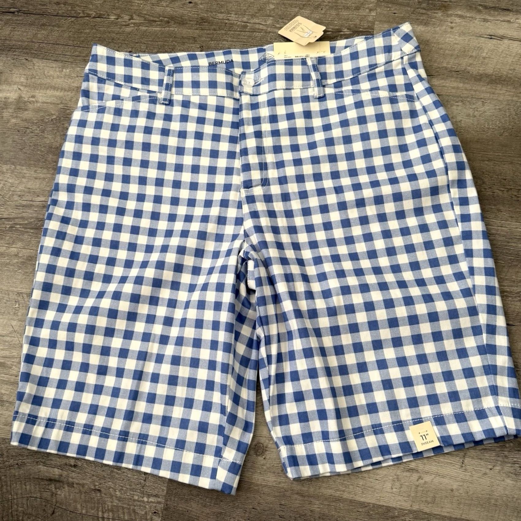 Vintage St. John's Bay Bermuda Shorts Womens 16 Bright Blue Gingham Tummy Control NEW Size 38" / US 16 / IT 52 - 7 Thumbnail