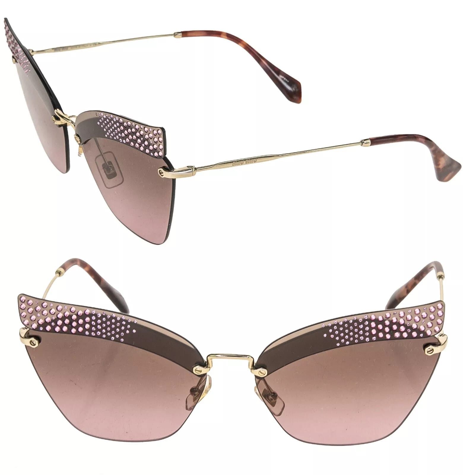 Miu Miu MIU MIU 56T NOIR MU56TS Gold Pink Crystal Rimless Sunglasses Size ONE SIZE - 1 Thumbnail