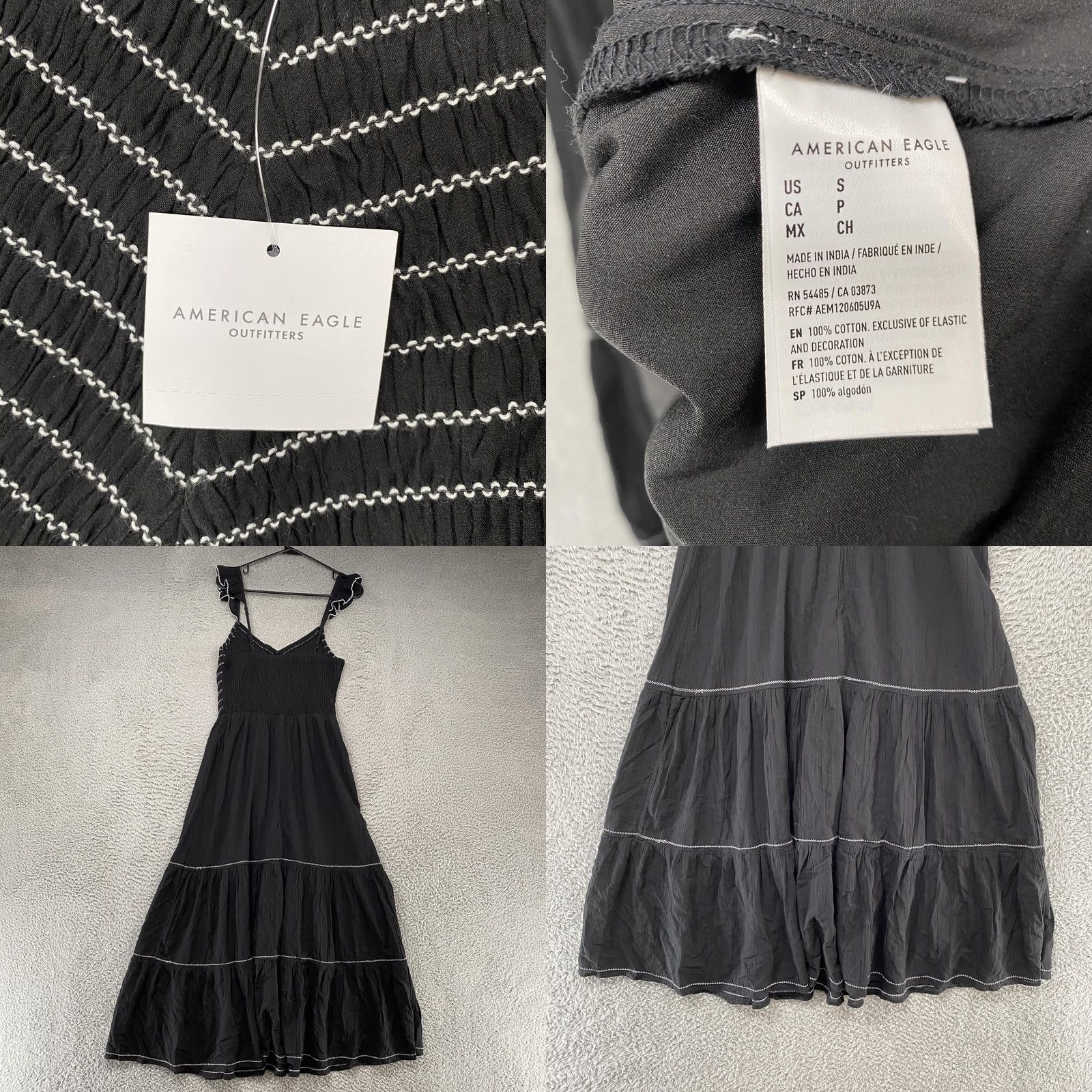 American Eagle Outfitters American Eagle Womens Small Black Smocked Tiered Boho Maxi Sundress Size S / US 4 / IT 40 - 8 Thumbnail