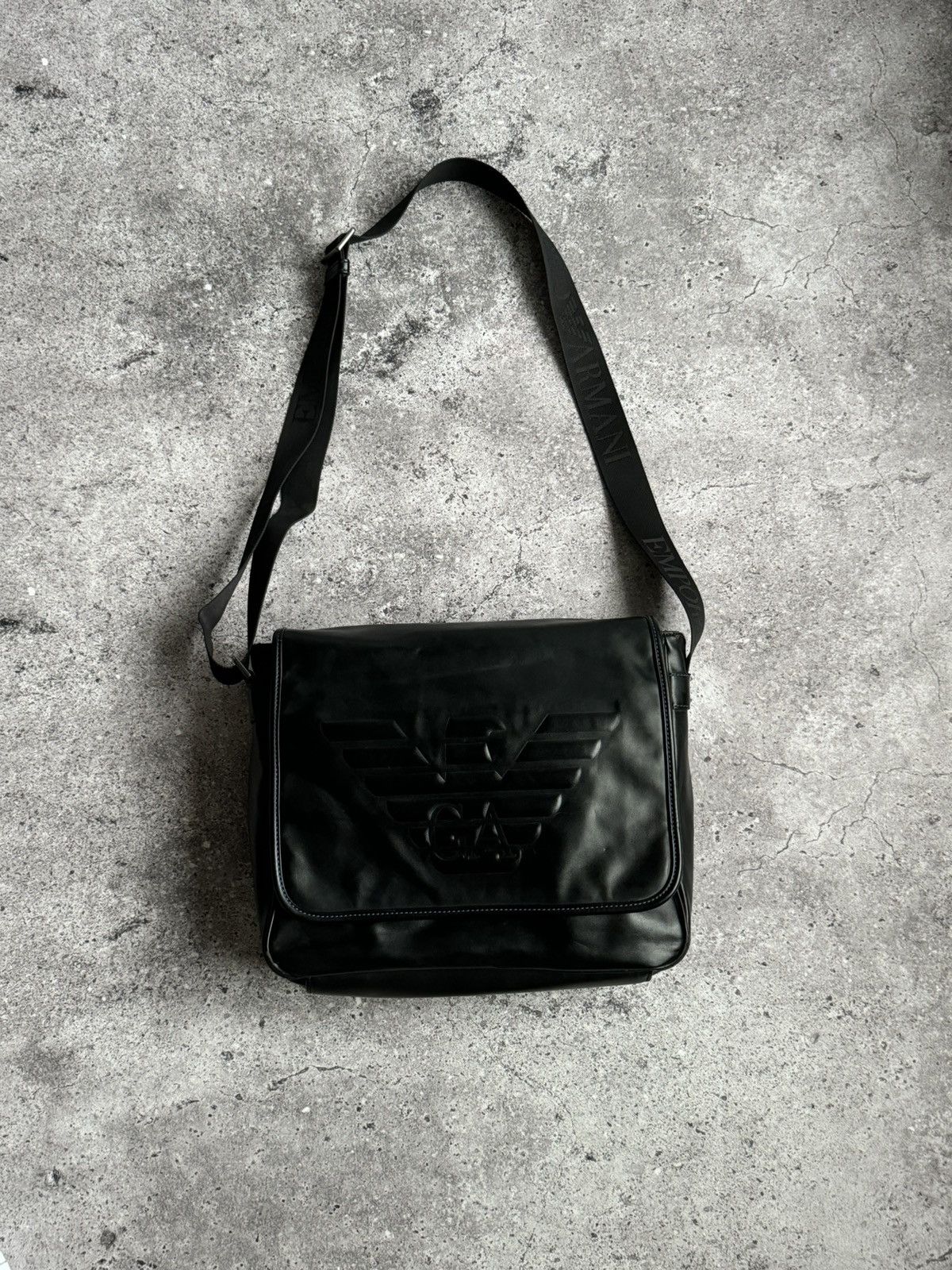 Armani Y2K Leather Crossbody Bag in Black, Men's