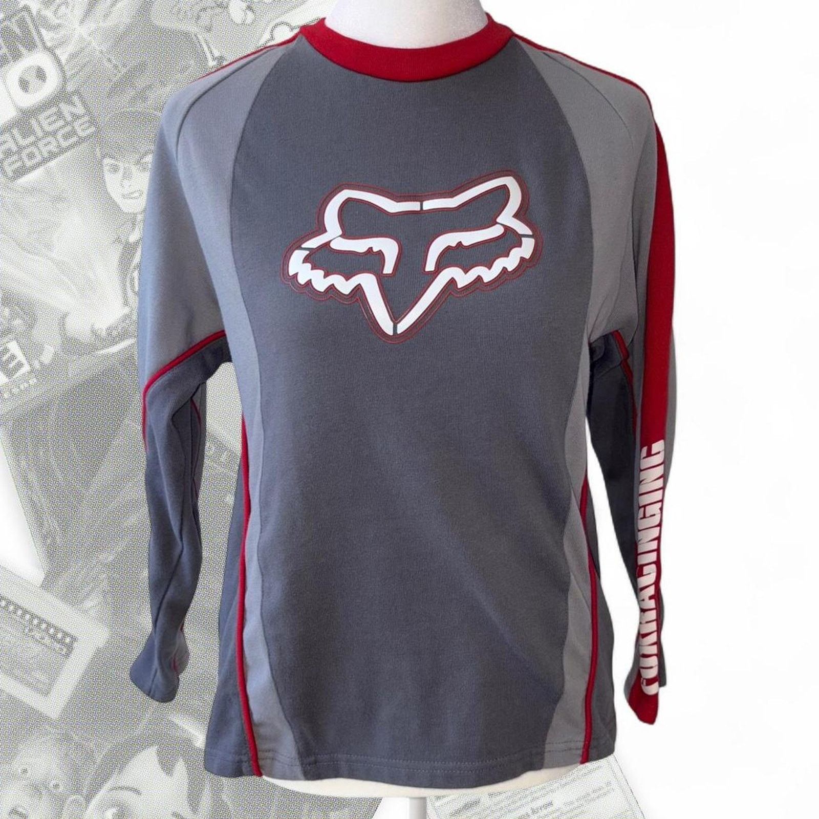 Fox Racing Vintage Y2K Red / Gray Striped Fox Graphic Long sleeve Tee Size XS / US 0-2 / IT 36-38 - 6 Thumbnail