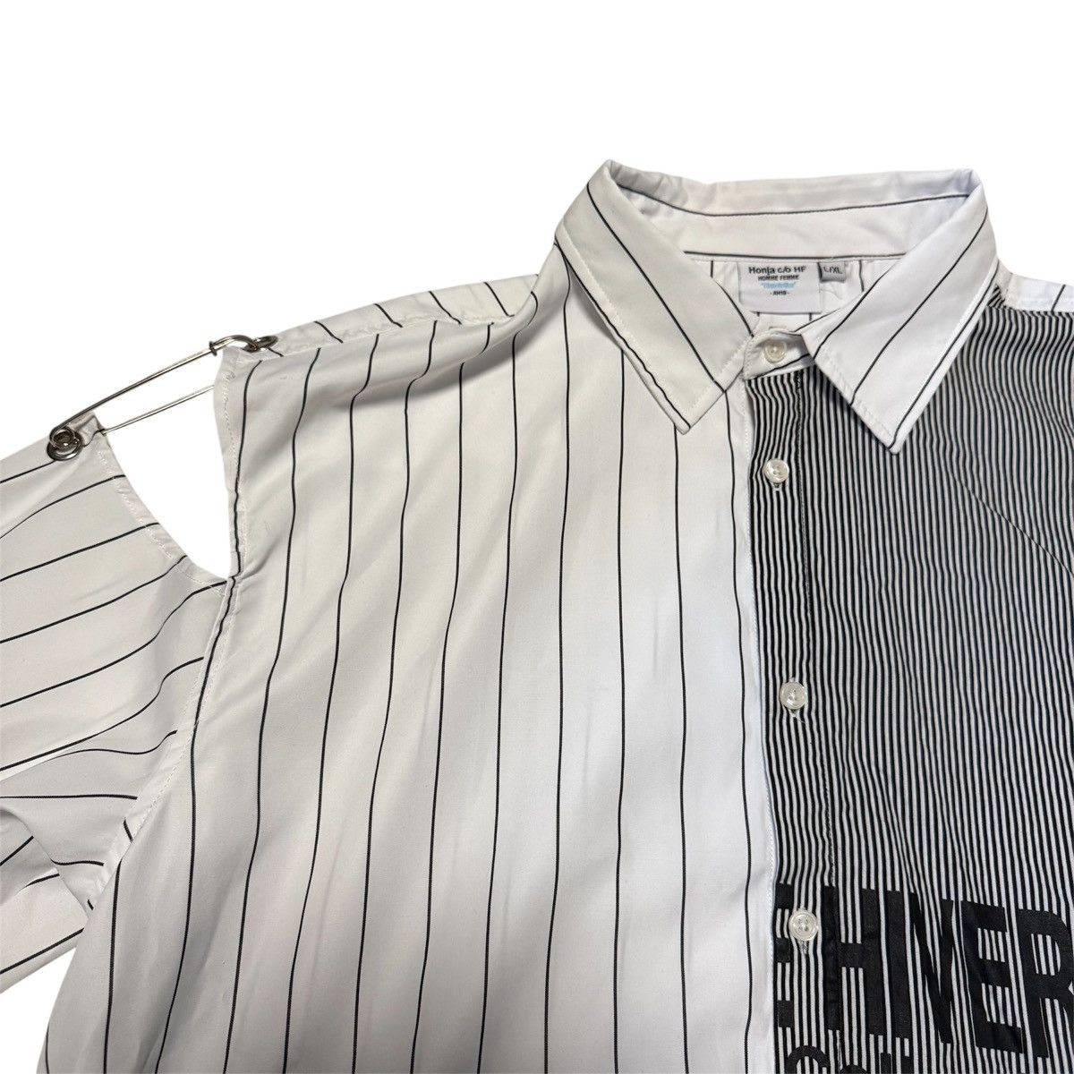 Japanese Brand Honja c/o HF - Asymmetry safety pin border shirts Size US L / EU 52-54 / 3 - 3 Thumbnail