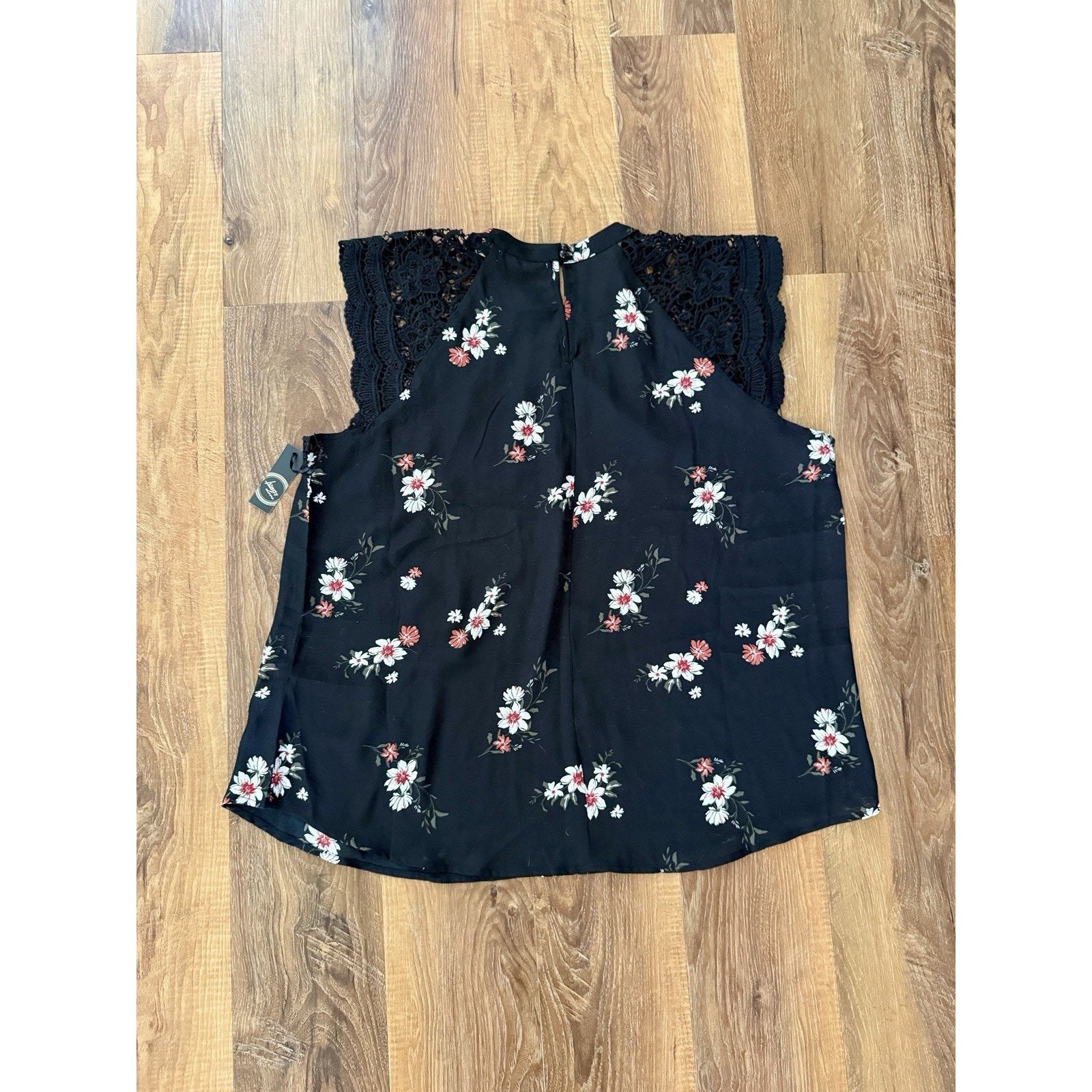 Other Boutique Shirt Women, Black Floral Short Sleeve Scoop Neck Size XL / US 12-14 / IT 48-50 - 3 Thumbnail