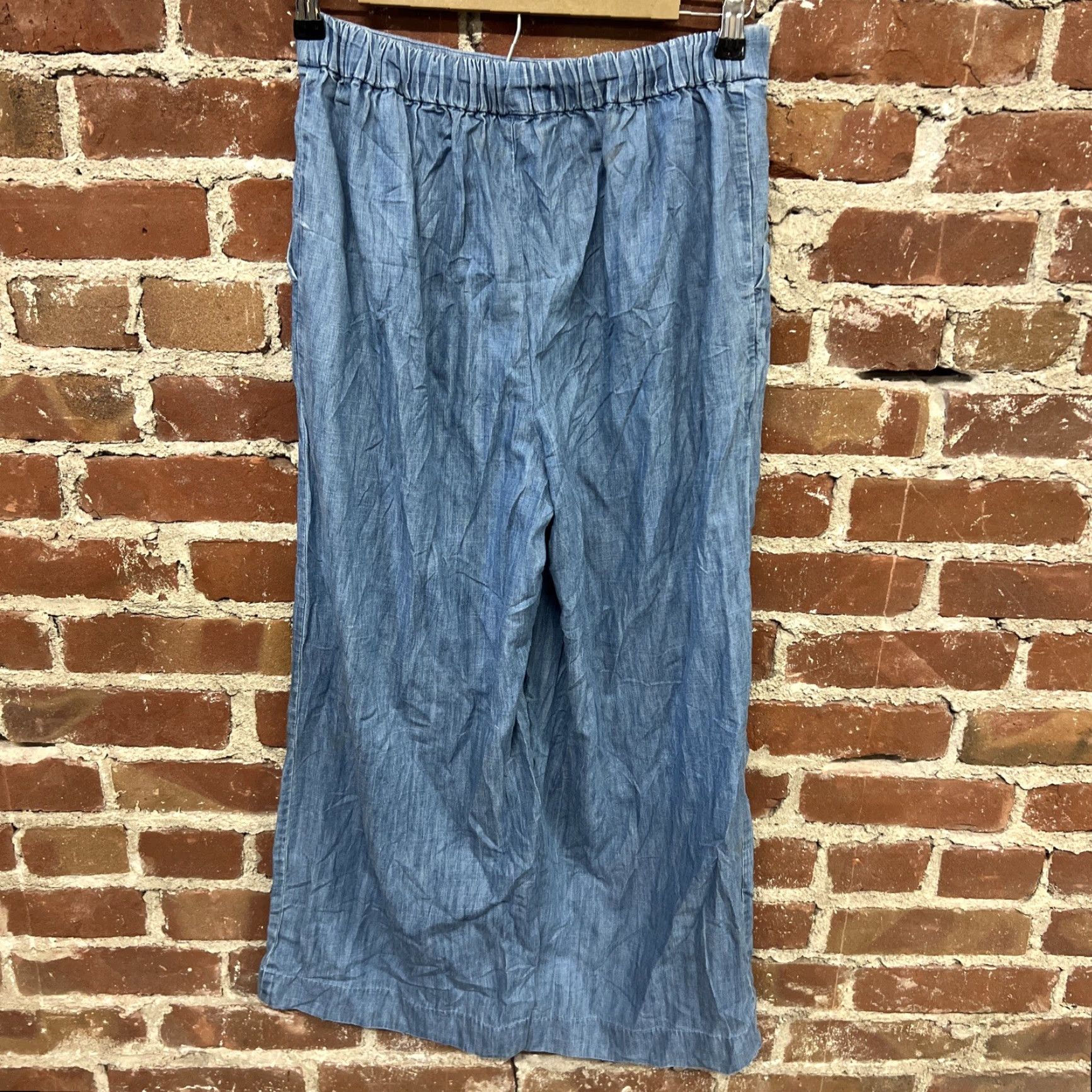 J.Crew J.CREW Jeans Wide-Leg Chambray High Rise Pull On 2 Tall Womens Blue Lightweight Pants Size 26" / US 2 / IT 38 - 3 Thumbnail