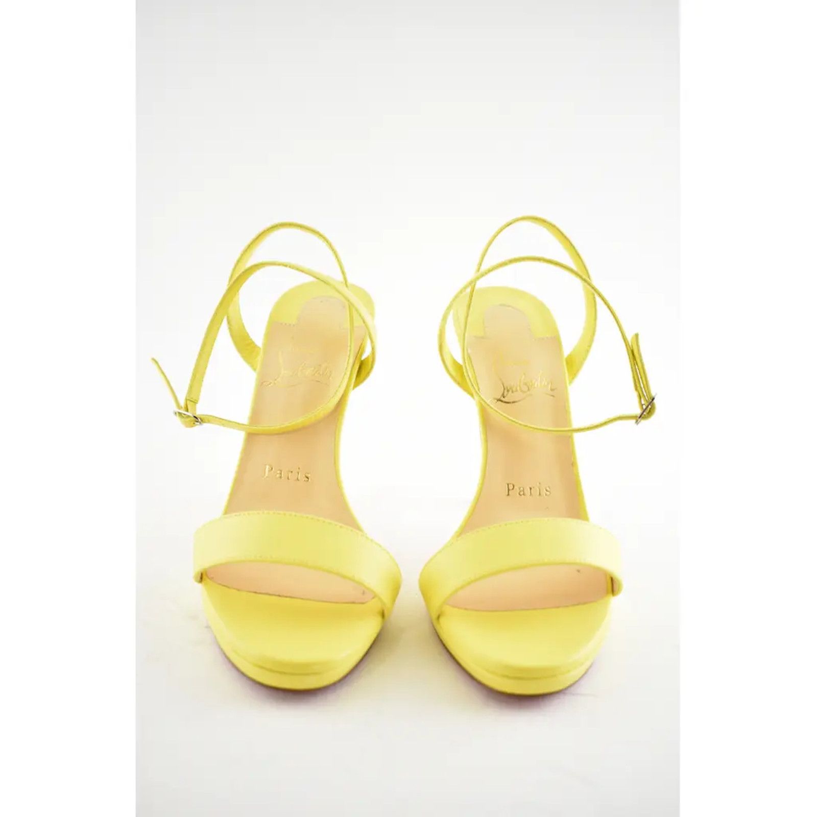 Christian Louboutin Loubi Queen 120 Yellow Nappa Ankle Strap Sandal Heel Pump 35 Size US 5 / IT 35 - 5 Thumbnail