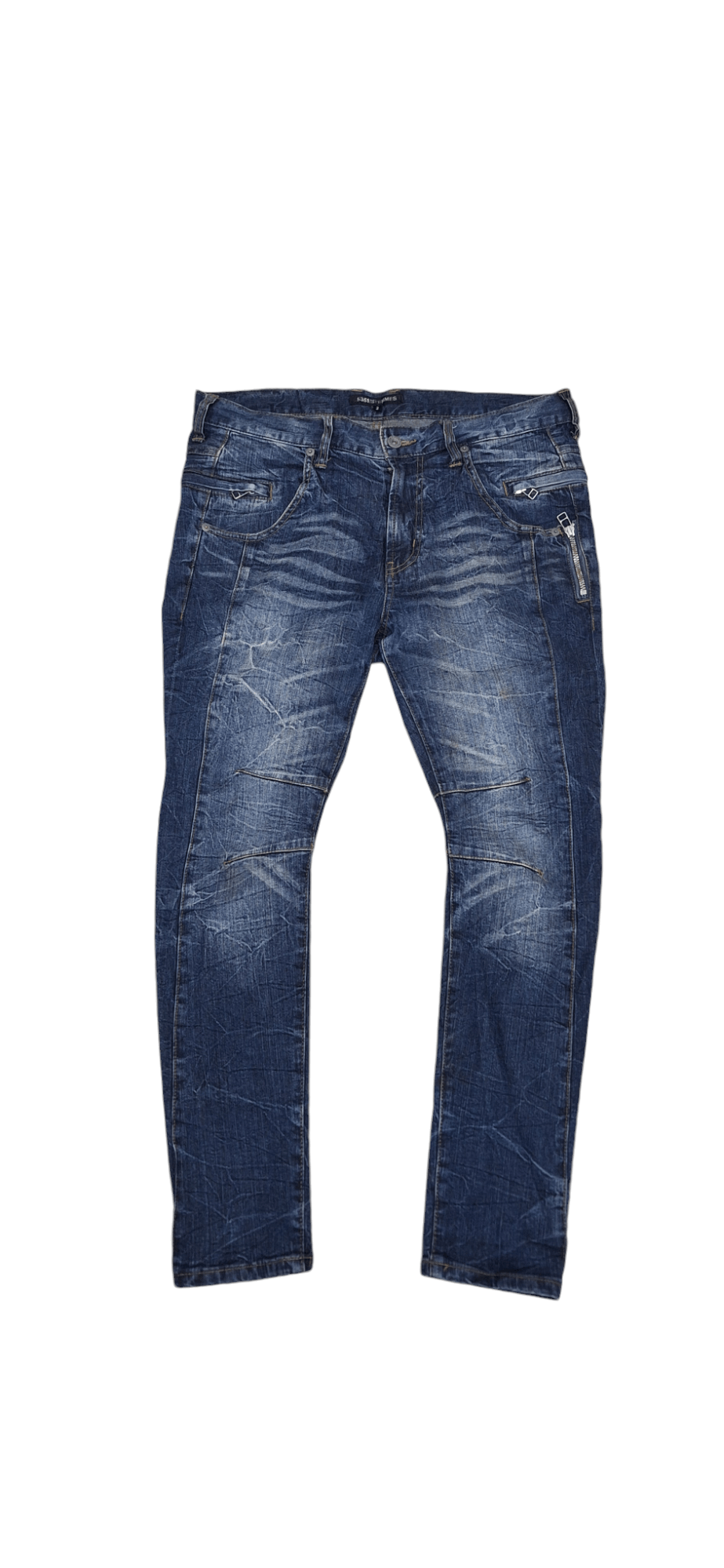 5351 POUR LES HOMMES × Le Grande Bleu (L.G.B.) 5351 Pour Les Femmes Zipper Whiskered Jeans Size 33" - 1 Thumbnail