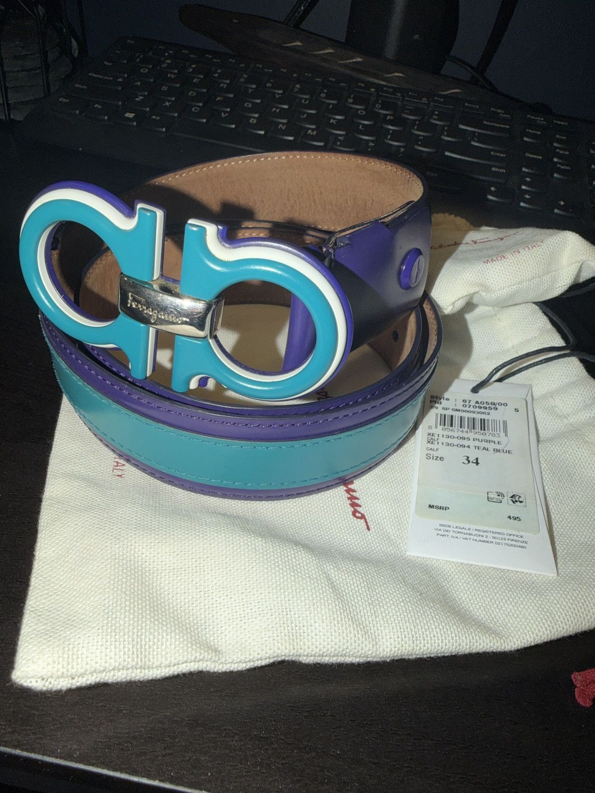Salvatore Ferragamo Ferragamo belt size 34 purple and teal Size 34 - 1 Thumbnail