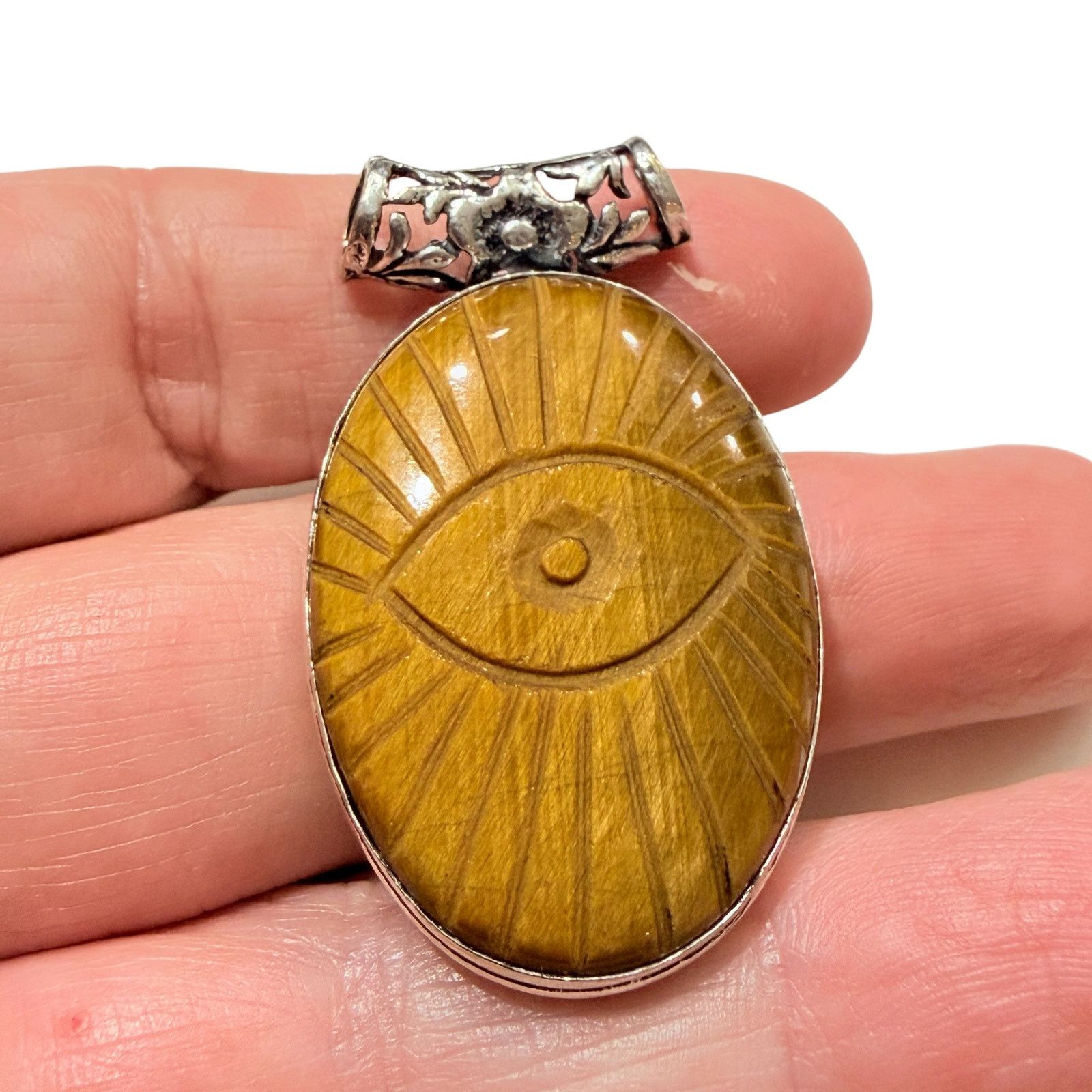 The Unbranded Brand Tiger Eye Evil Eye Pendant Sterling Silver Plated Size ONE SIZE - 7 Thumbnail