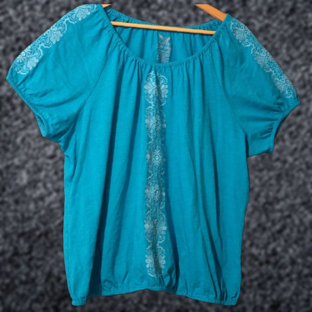 Faded Glory Faded Glory Short Sleeve Green Embroidered Cotton Women's Plus Size 2X T-Shirt Regular 100% Cotton Lightweight Casual Nike? Size 40" / US 18 - 1 Thumbnail