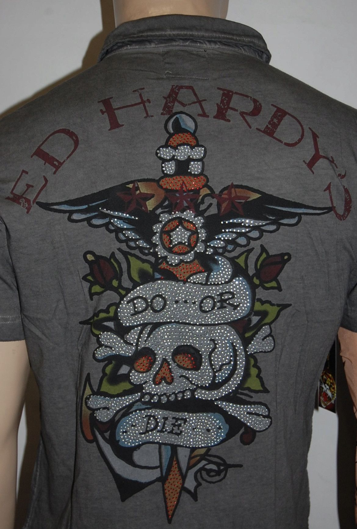 Ed Hardy Y2K ED HARDY CHRISTIAN AUDIGIER PUNK DO OR DIE POLO GRAY Size US M / EU 48-50 / 2 - 4 Thumbnail