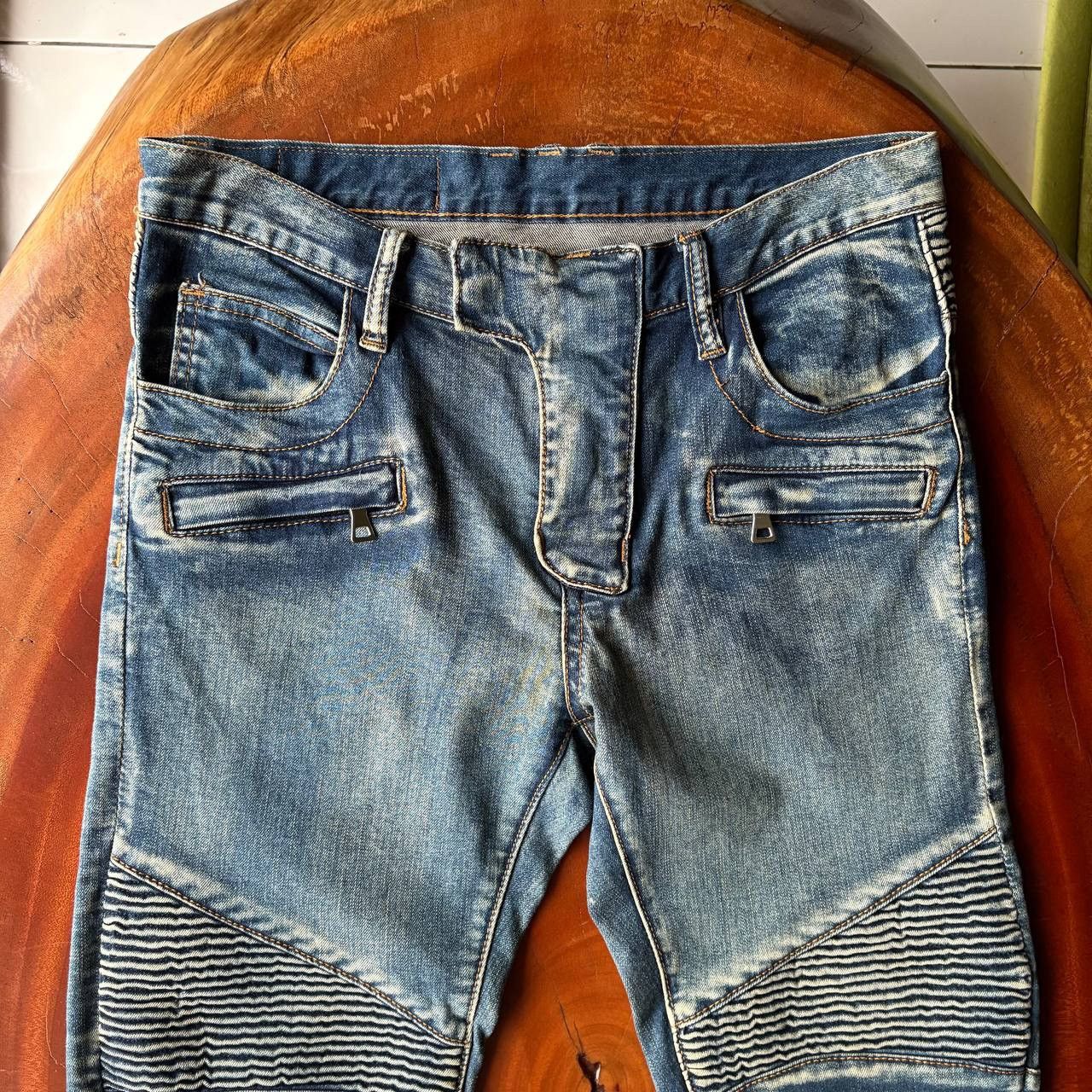 Balmain Balmain Biker Blue Washed Jeans Pants Size US 31 - 3 Thumbnail