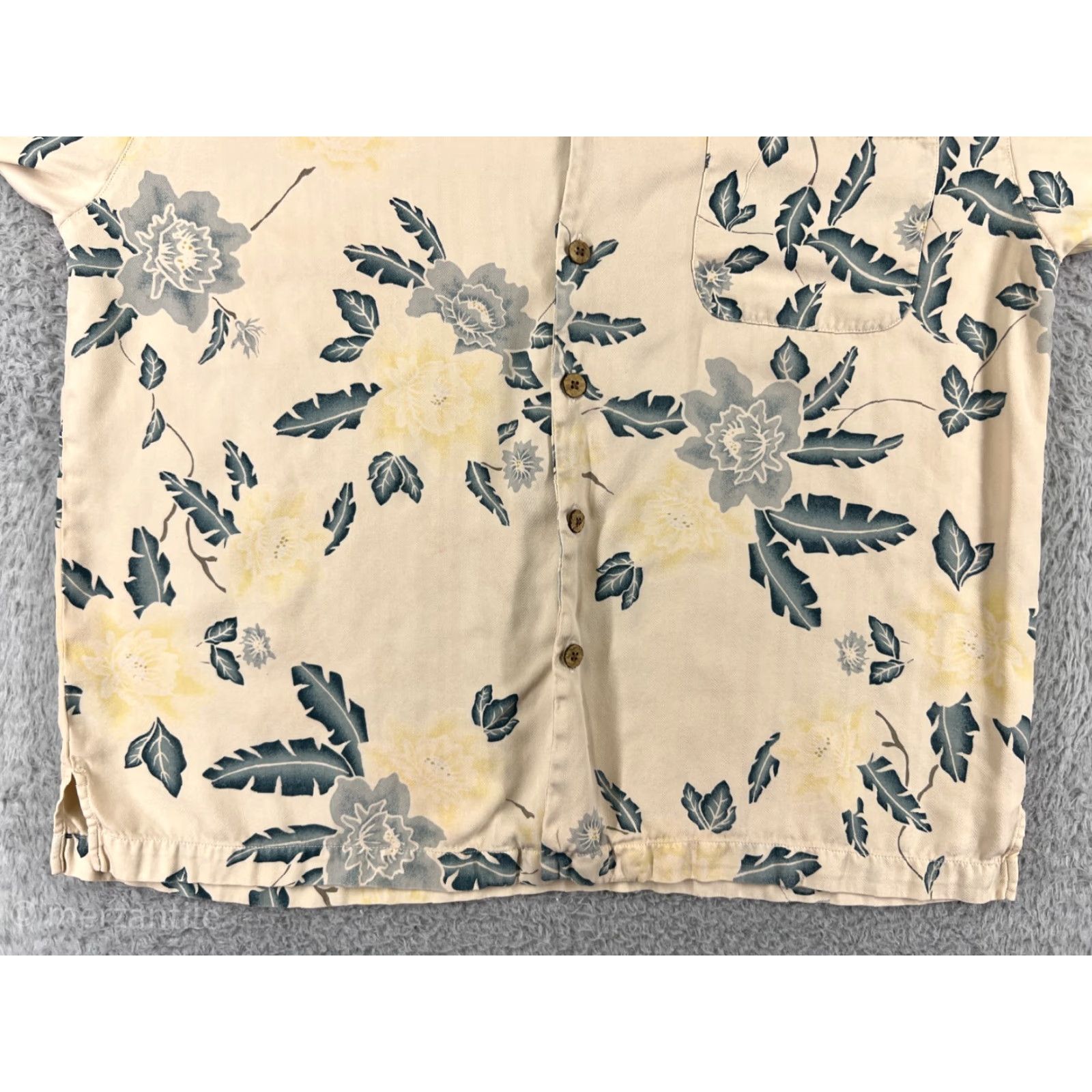 Tommy Bahama Tommy Bahama Shirt Mens Large Beige Floral 100% Silk Herringbone Hawaiian Camp Shirt Size US L / EU 52-54 / 3 - 5 Thumbnail