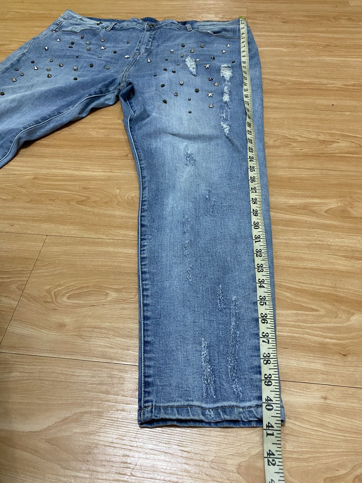 If Six Was Nine Punk Distressed Studded Jeans –Ripped Denim with Metal Rivet Size US 42 / EU 58 - 17 Thumbnail