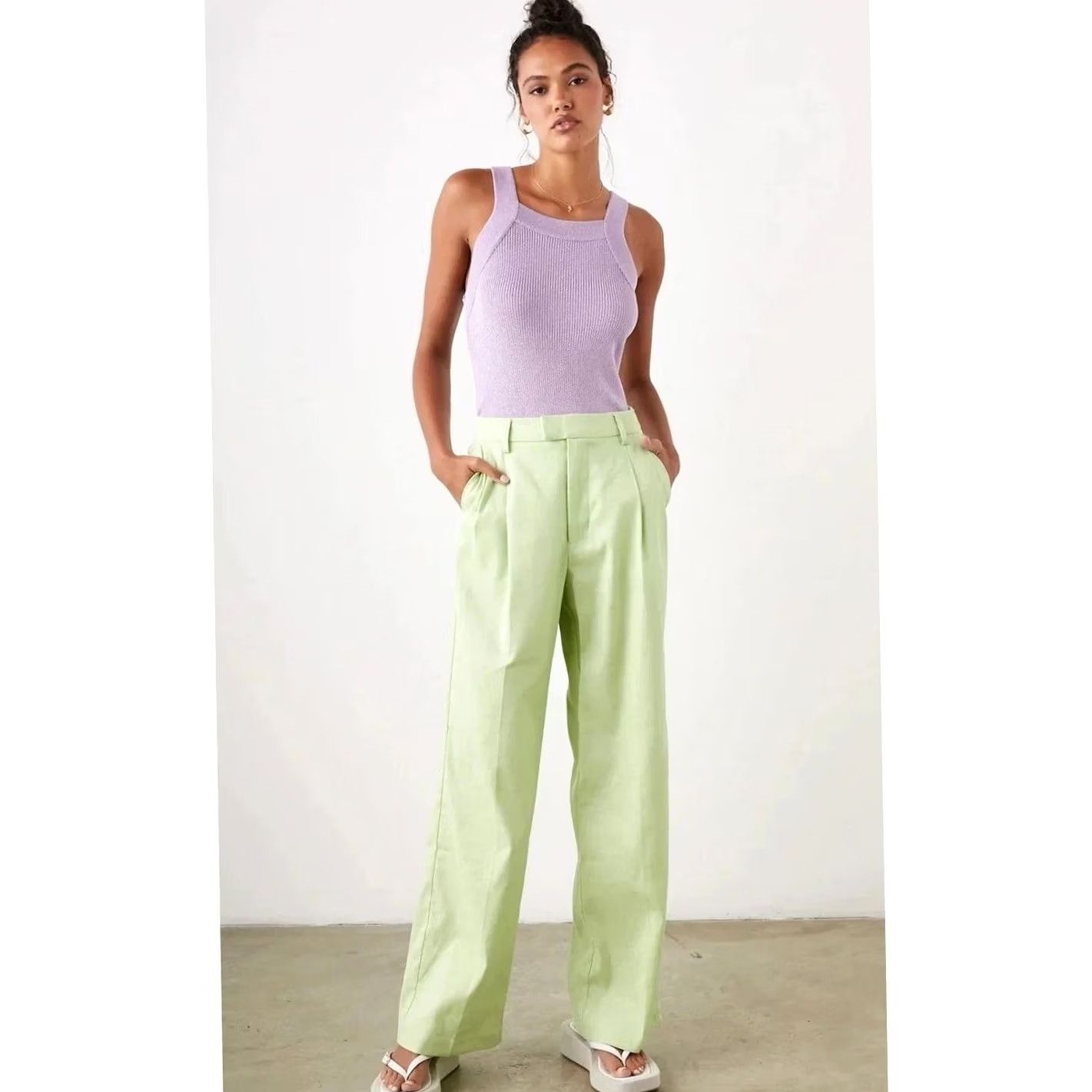 Rails Rails Marnie Pants Womens Size 10 Pleated Wide-Leg Linen Blend Green 30 Inseam Dress Pants Casual Workwear Mens Womens Girls Teens Size 32" / US 10 / IT 46 - 2 Thumbnail