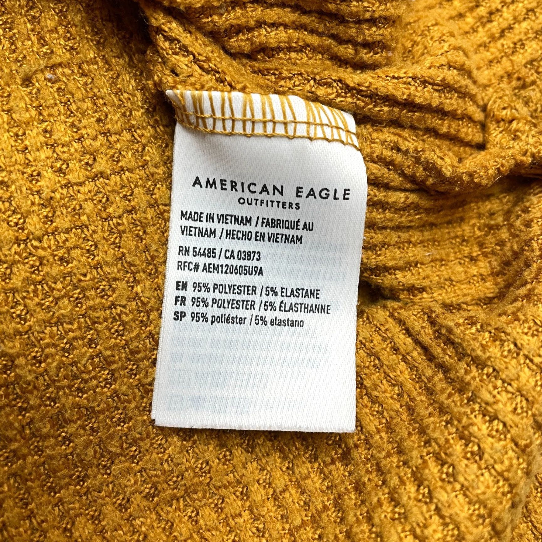 American Eagle Outfitters American Eagle Sweater Womens XS Golden Yellow Relaxed Fit Waffle Knit Pullover Size XS / US 0-2 / IT 36-38 - 7 Thumbnail