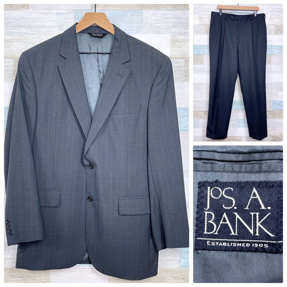 Jos. A. Bank Jos A Bank Wool Pinstripe Suit Charcoal Gray Mens 42L Jacket Size 42L - 1 Thumbnail