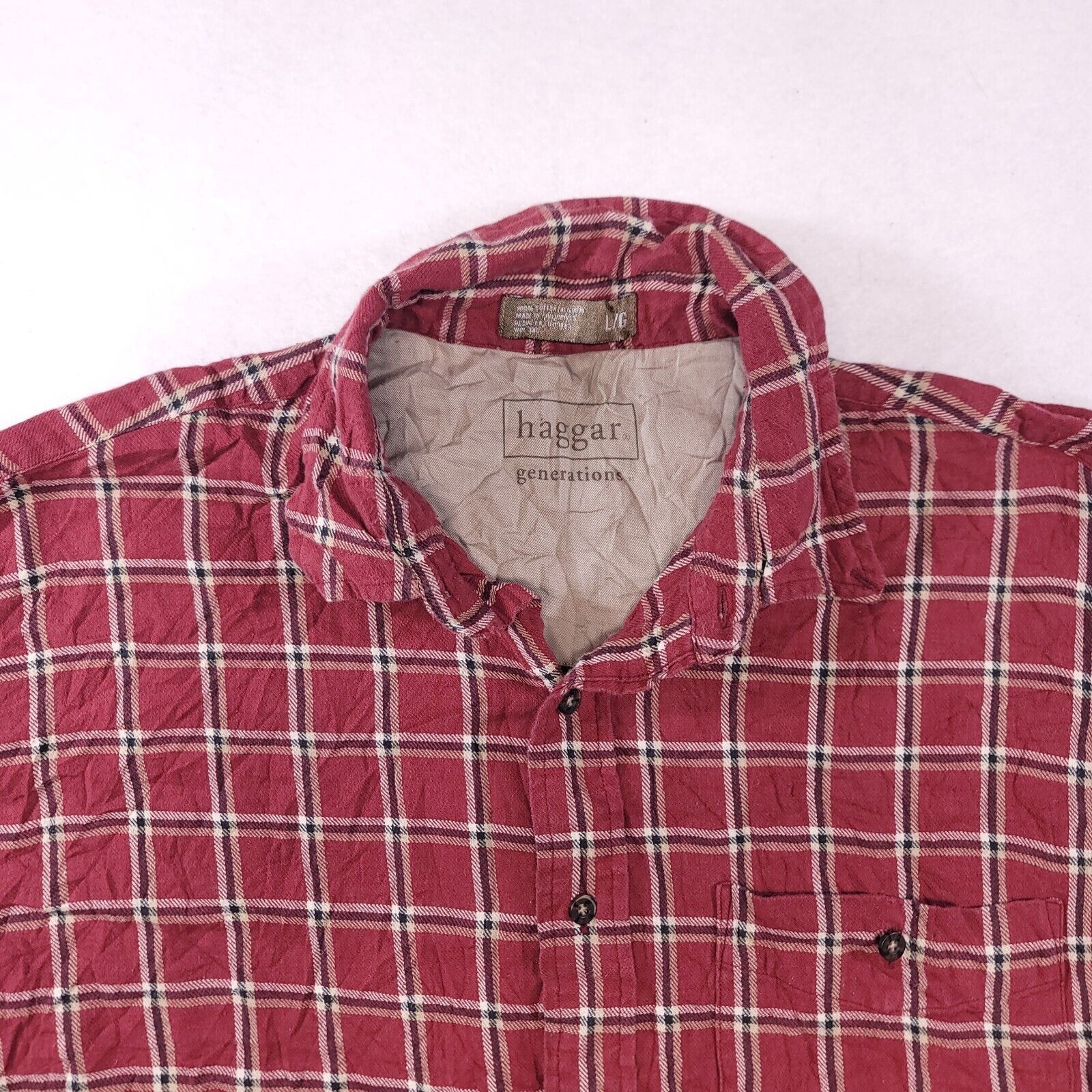 Haggar Haggar Windowpane Flannel Button Up Shirt Mens Size L Red Size US L / EU 52-54 / 3 - 1 Thumbnail
