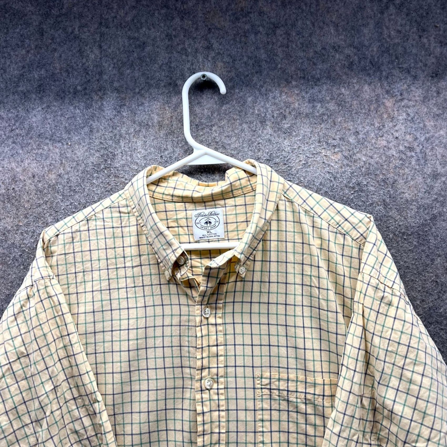 Brooks Brothers Brooks Brothers Sport Shirt Men XL Yellow Plaid Button-Down Cotton Windowpane Size US XL / EU 56 / 4 - 5 Thumbnail
