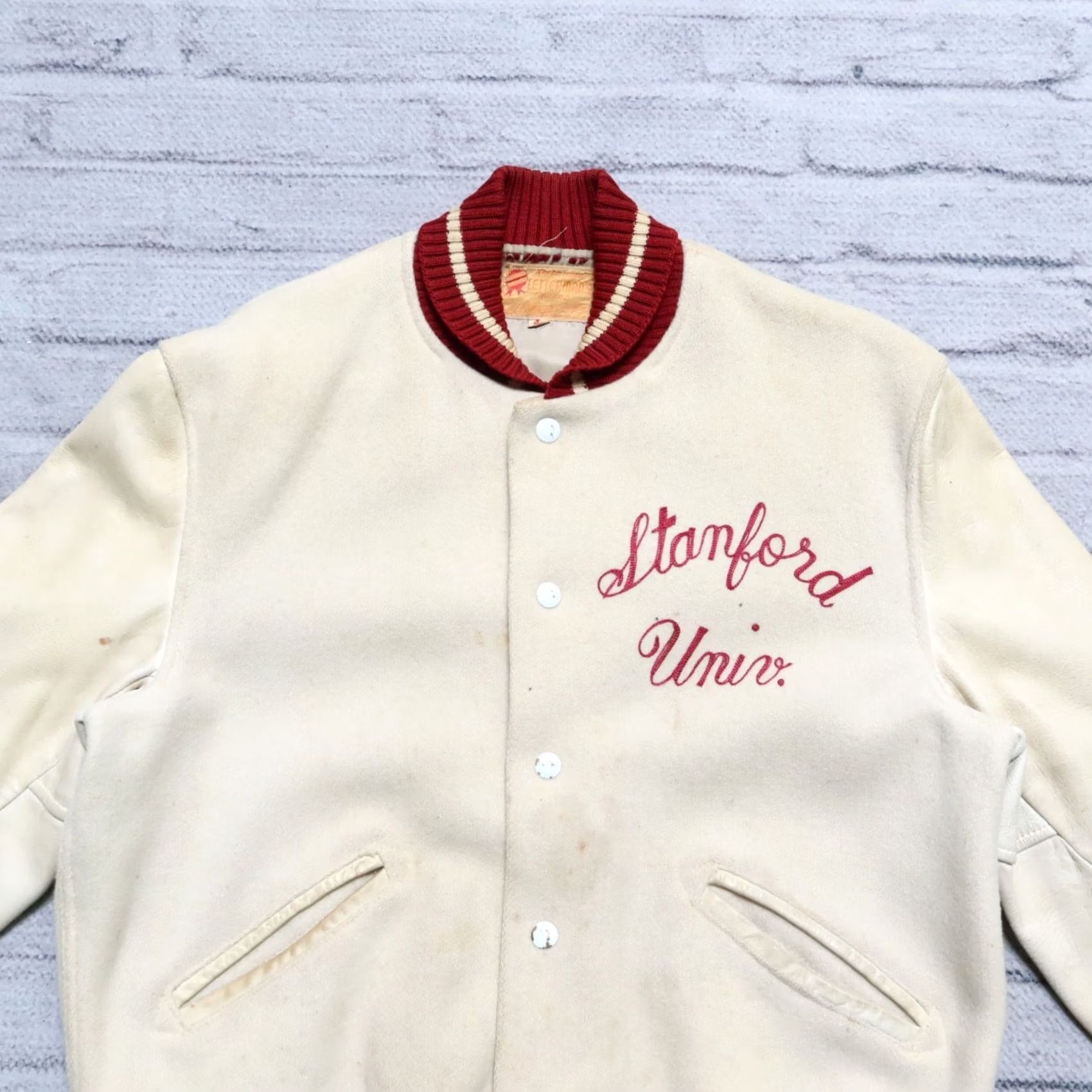 Vintage Vintage Stanford University Wool Leather Varsity Jacket Mens Jacket 44 White 90s Event Stanford University Varsity Jacket Mens Size US S / EU 44-46 / 1 - 4 Thumbnail