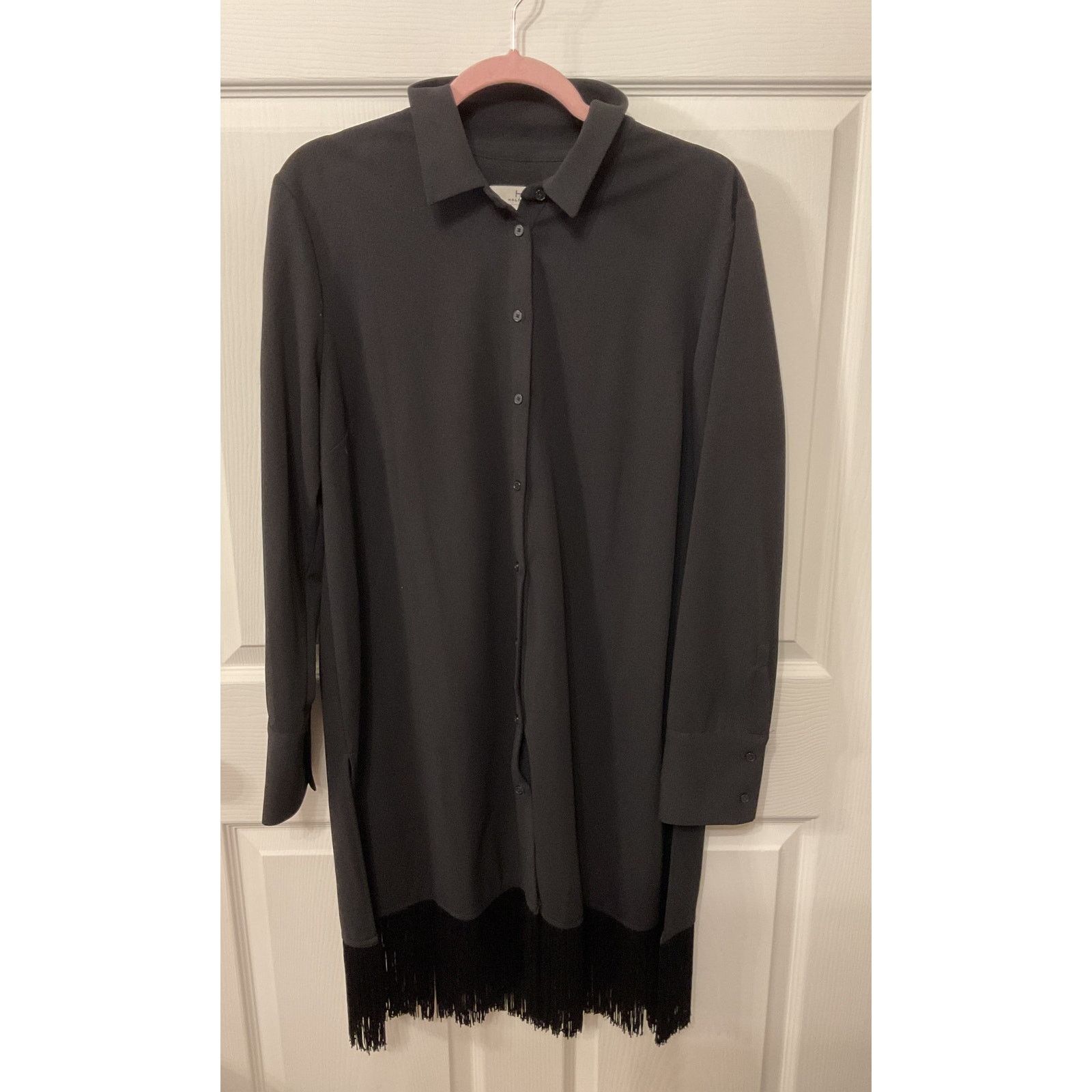Halston H by Halston Women's Black Fringe Button Down Tunic, L Size L / US 10 / IT 46 - 4 Thumbnail
