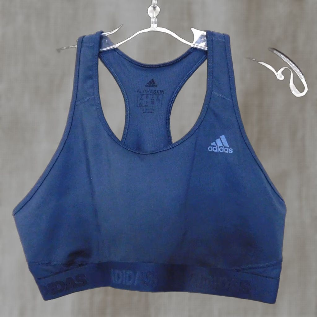 Adidas Alphaskin Climacool Sports Bra XL Racerback Steel Blue Women's Light Support Athleisure