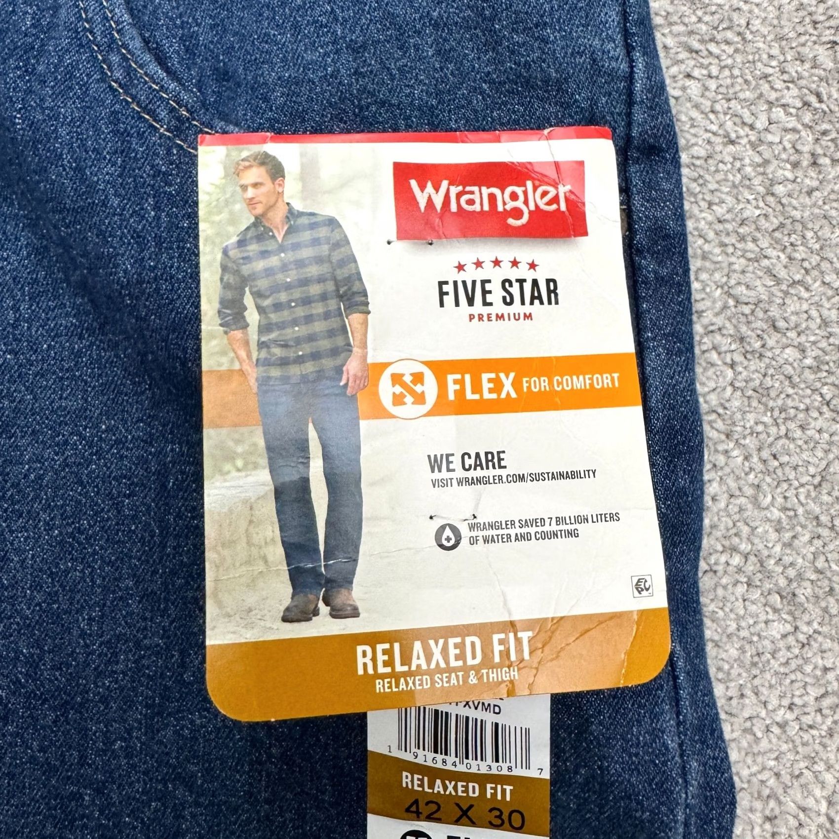Wrangler Wrangler Five Star Premium Denim Jeans Straight Leg 42x30 Blue NWT Men's Regular Relaxed Fit Action Jeans Size US 42 / EU 58 - 6 Thumbnail