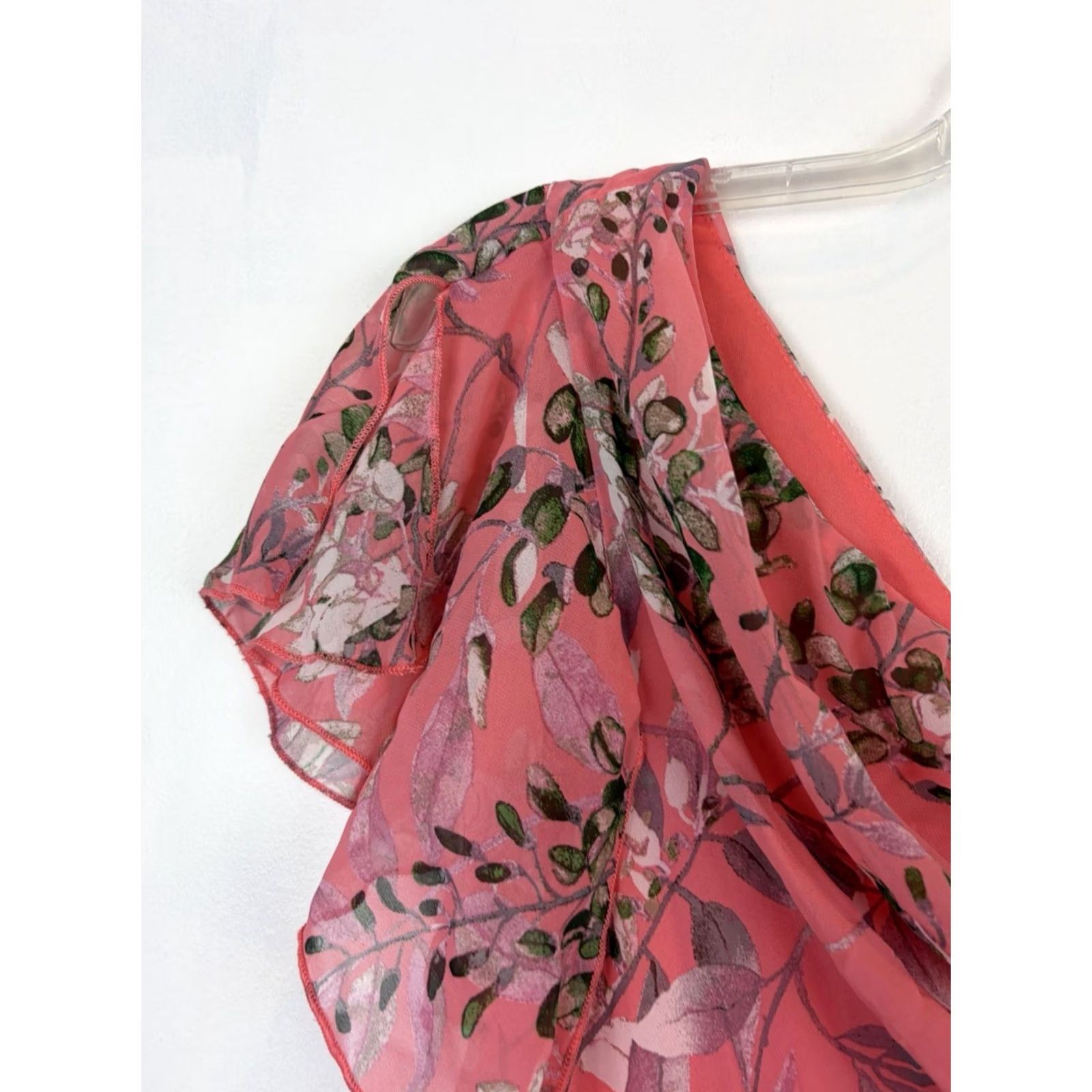 Vintage Robbir Bee Floral Midi Dress Womens 14 Drape Neck Chiffon Asymmetric Hem Flutter Sleeve PULLOVER Size XL / US 12-14 / IT 48-50 - 5 Thumbnail