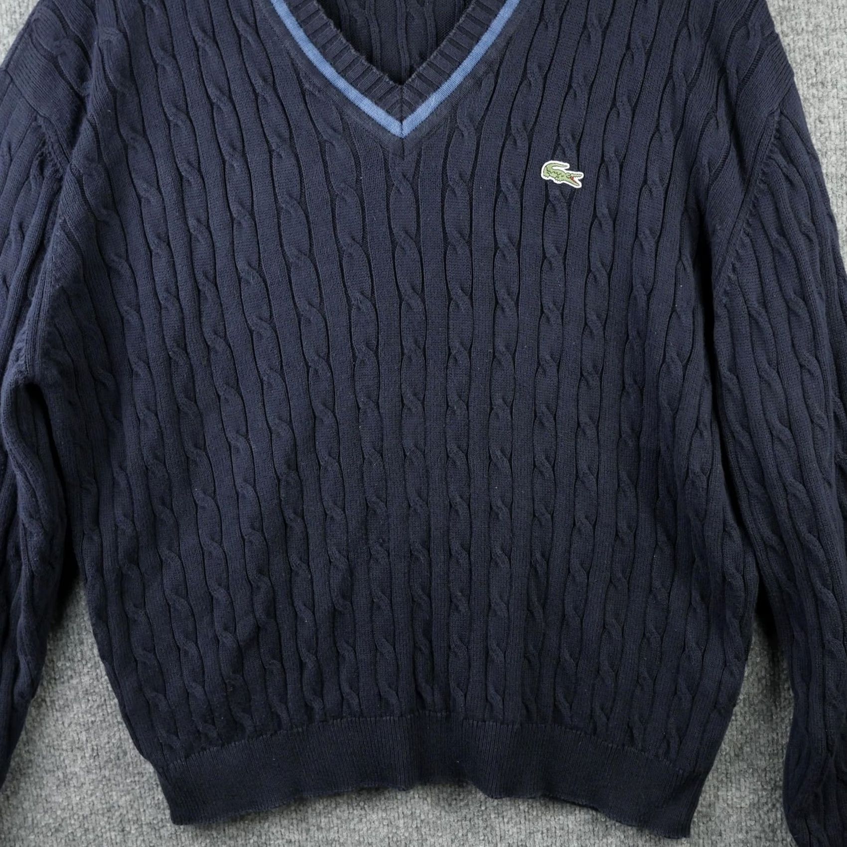 Lacoste Lacoste Mens 2XL Blue Cotton Cable-Knit V-Neck Pullover Sweater Logo Sport Size US XXL / EU 58 / 5 - 3 Thumbnail