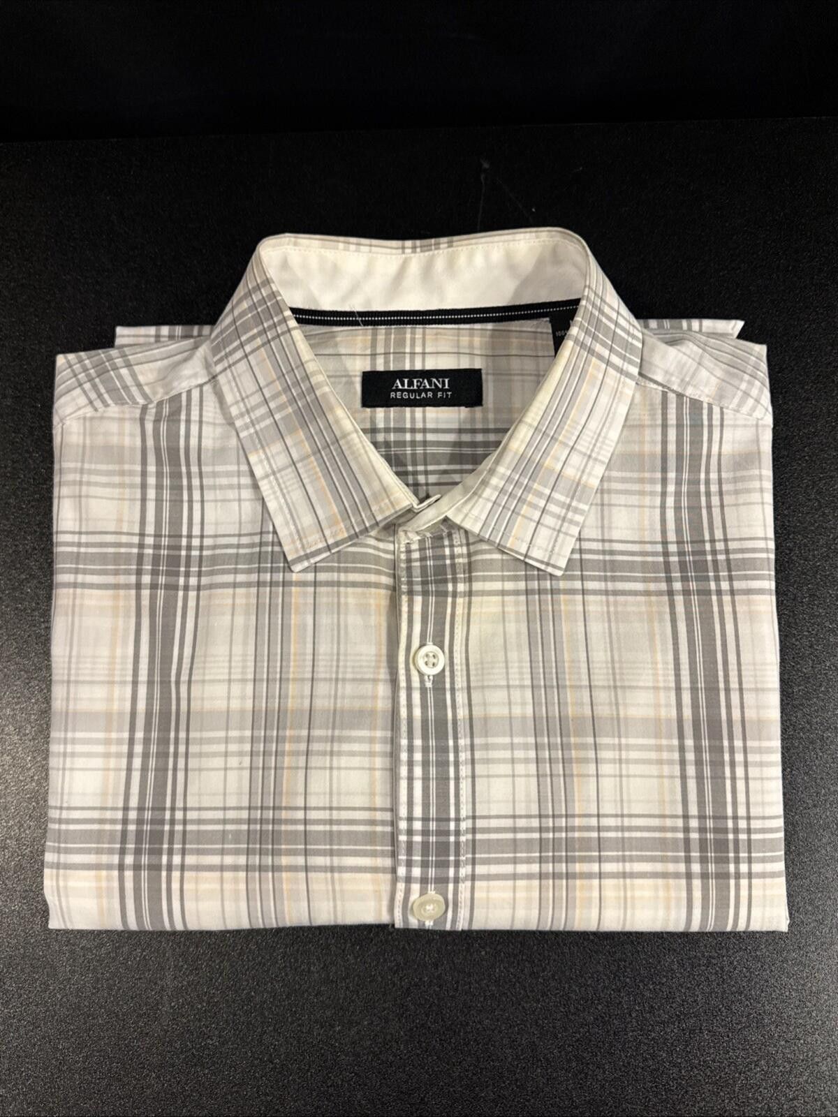Alfani Alfani Men's Size Medium Button Up SS Gray Plaid [639] Size US M / EU 48-50 / 2 - 1 Thumbnail