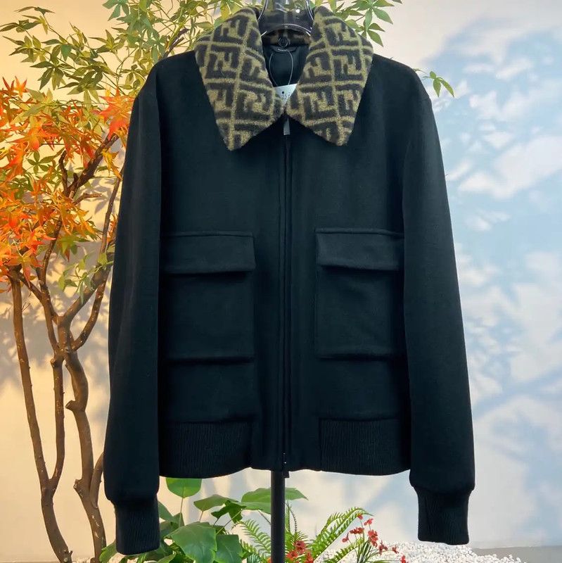 Fendi Fendi Black Wool Women's Jacket with Logo Collar 0089 Size L / US 10 / IT 46 - 1 Thumbnail