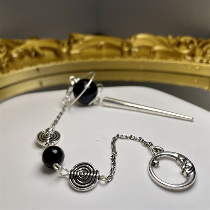Other Black Orb Divination Pendulum Silver Tone Spike Size ONE SIZE - 6 Thumbnail