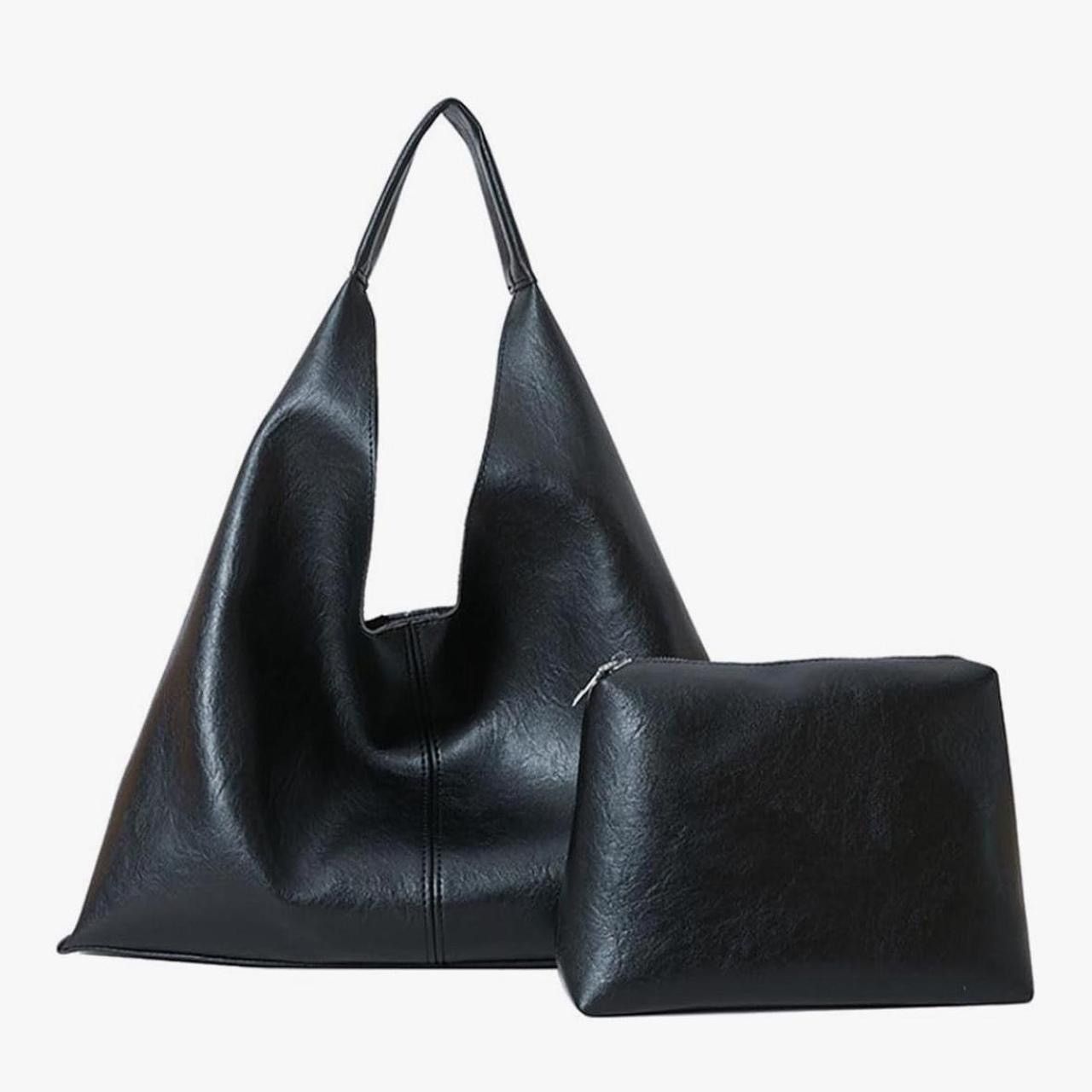Tote Slouchy Bag And Pouch Pu Leather Tote Bag Large in Black, Women's