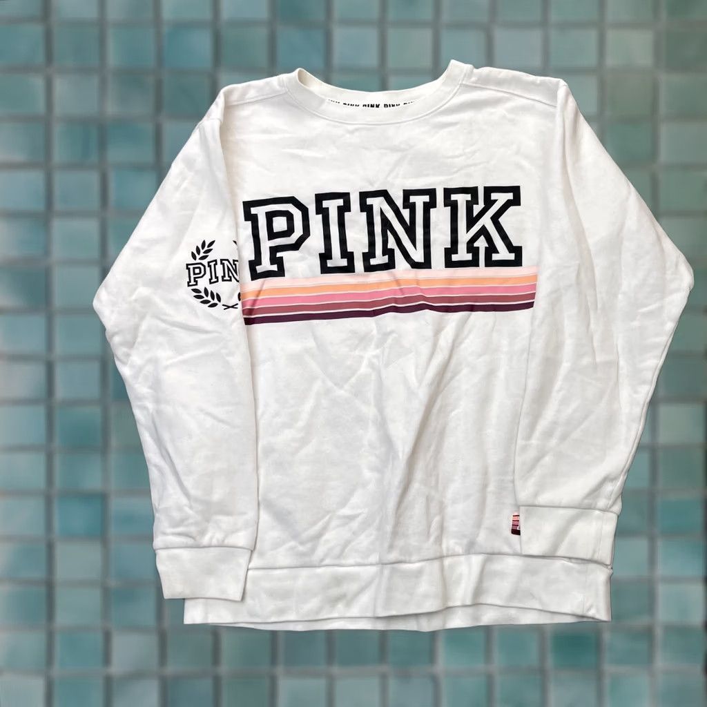 Victoria's Secret Vicoria'S Secret Sweatshirt Womens Small White Pink Campus Fleece Lined Cotton Size S / US 4 / IT 40 - 1 Thumbnail