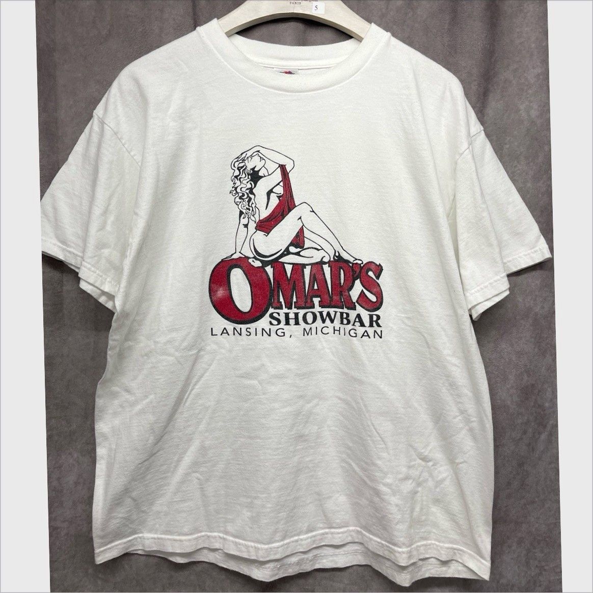 Fruit Of The Loom VINTAGE OMARS SHOWBAR STRIP GENTLEMENS CLUB T SHIRT LANSING Size US XL / EU 56 / 4 - 1 Thumbnail