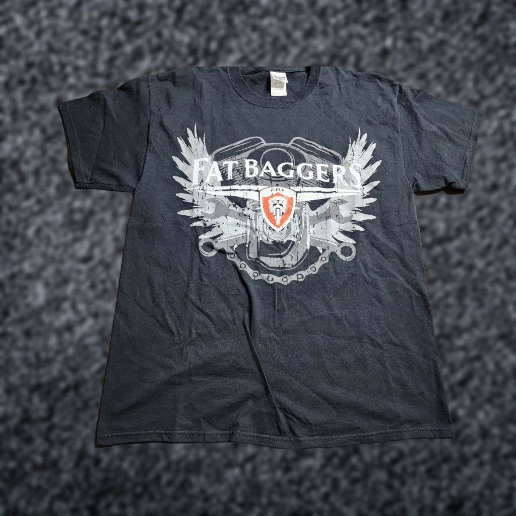 Gildan Mens L Fat Baggers FBI Iowa Motorcycle T Shirt Double Sided Black Cotton Gildan Men Crew Neck Short Sleeve T-Shirt Vintage: No Theme: Motorcycle Size US L / EU 52-54 / 3 - 1 Thumbnail