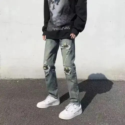 Japanese Brand × Jean High street ripped knee camo patch slim fit jeans Size US 32 / EU 48 - 4 Thumbnail